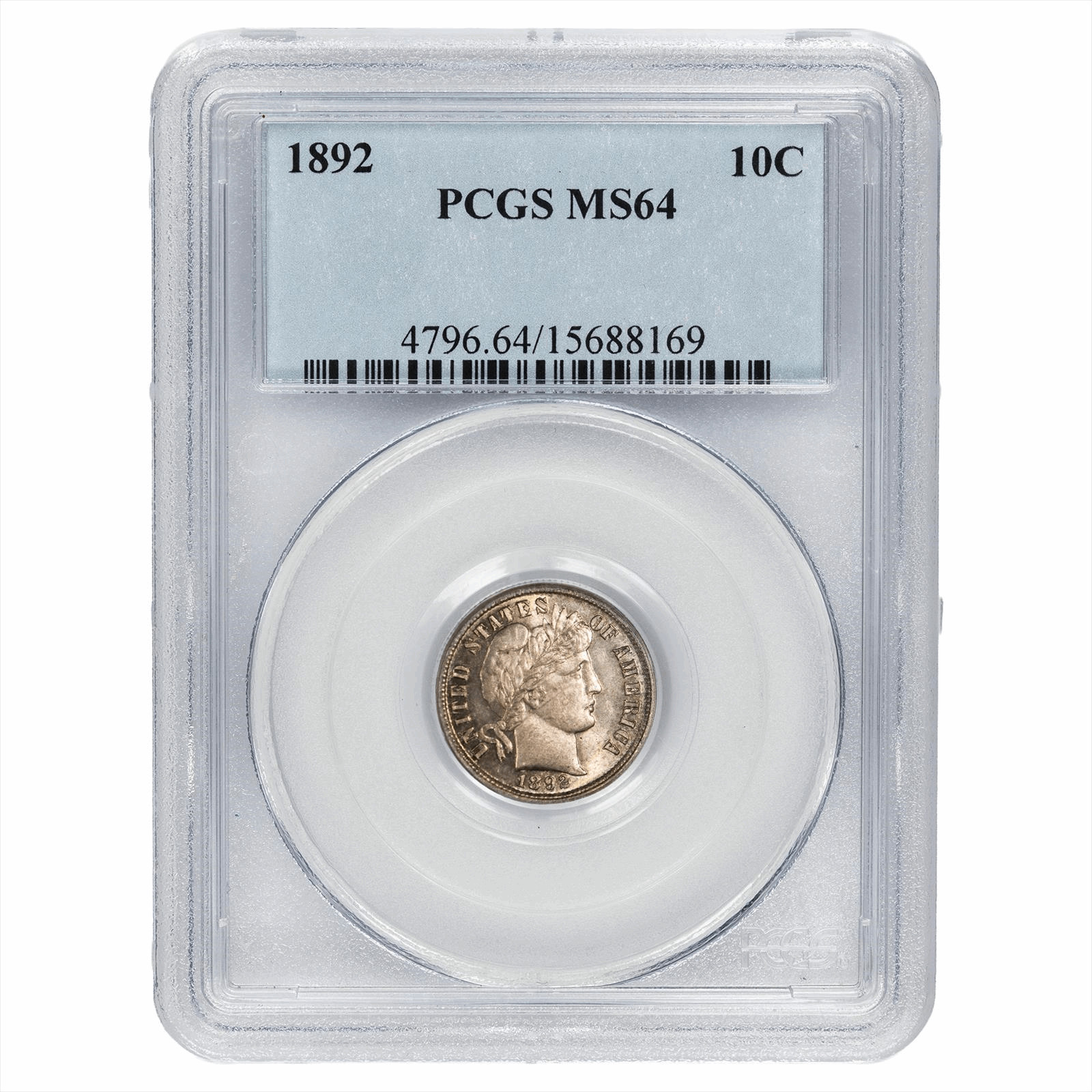 1892 Barber Dime 10C PCGS MS 64