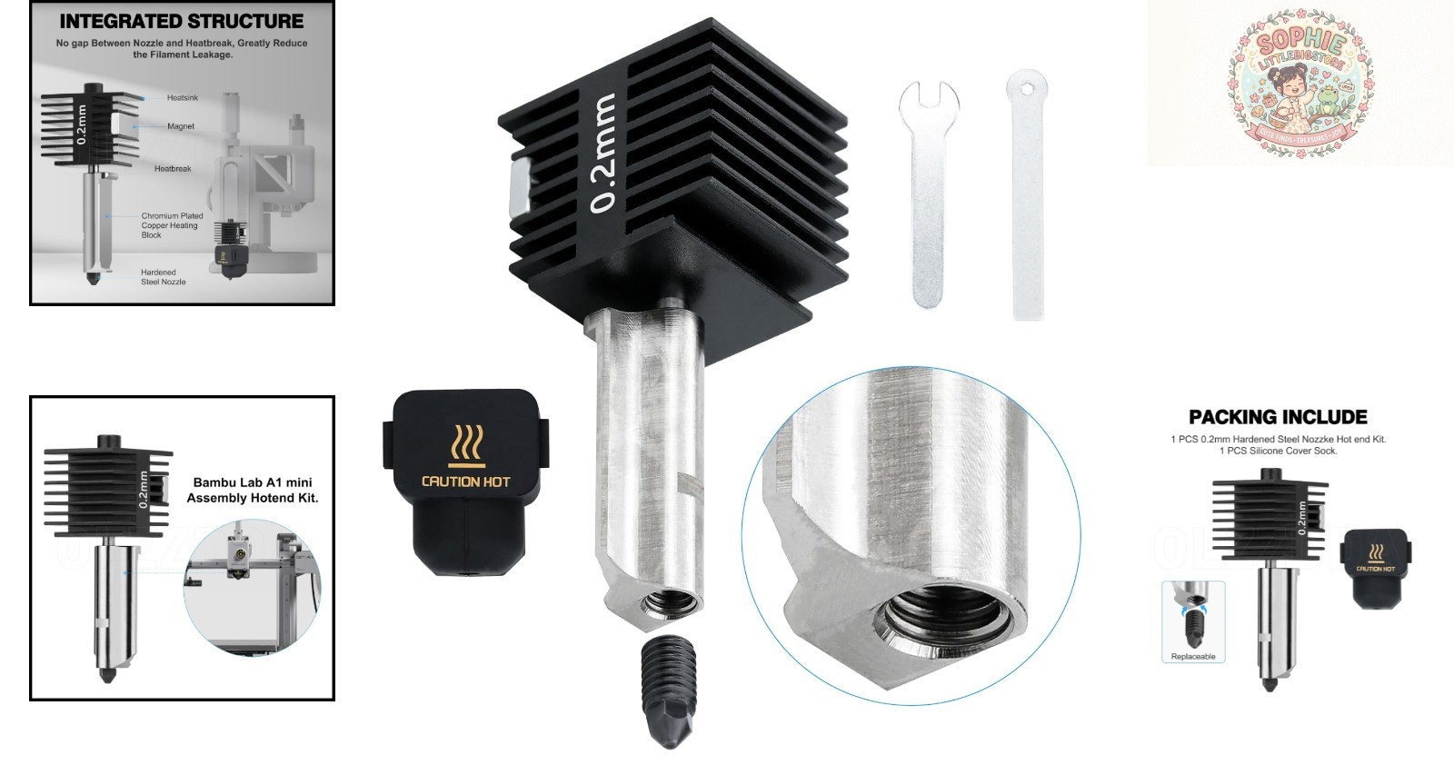 Speed Hot End A1 Mini Kit - 0.2mm Nozzle with Chrome Brass for Superior Printing