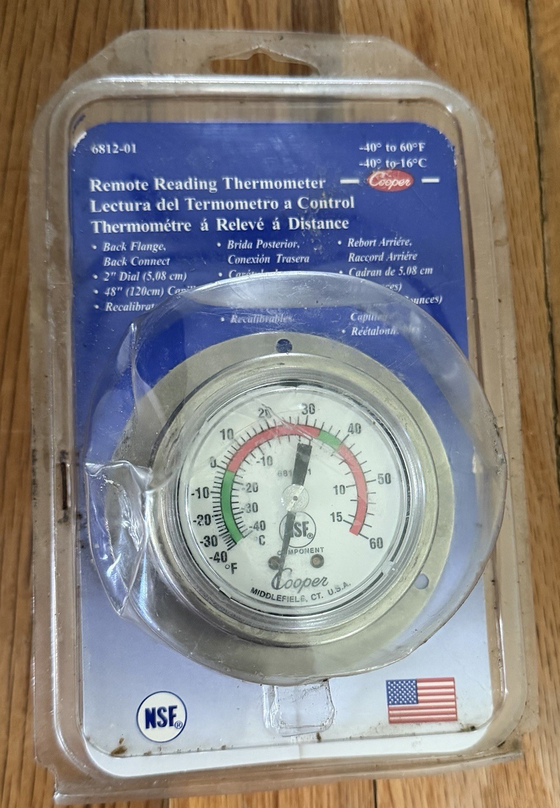 Cooper 6812-01 Remote Reading Panel Thermometer 48” Capillary Surface Mount