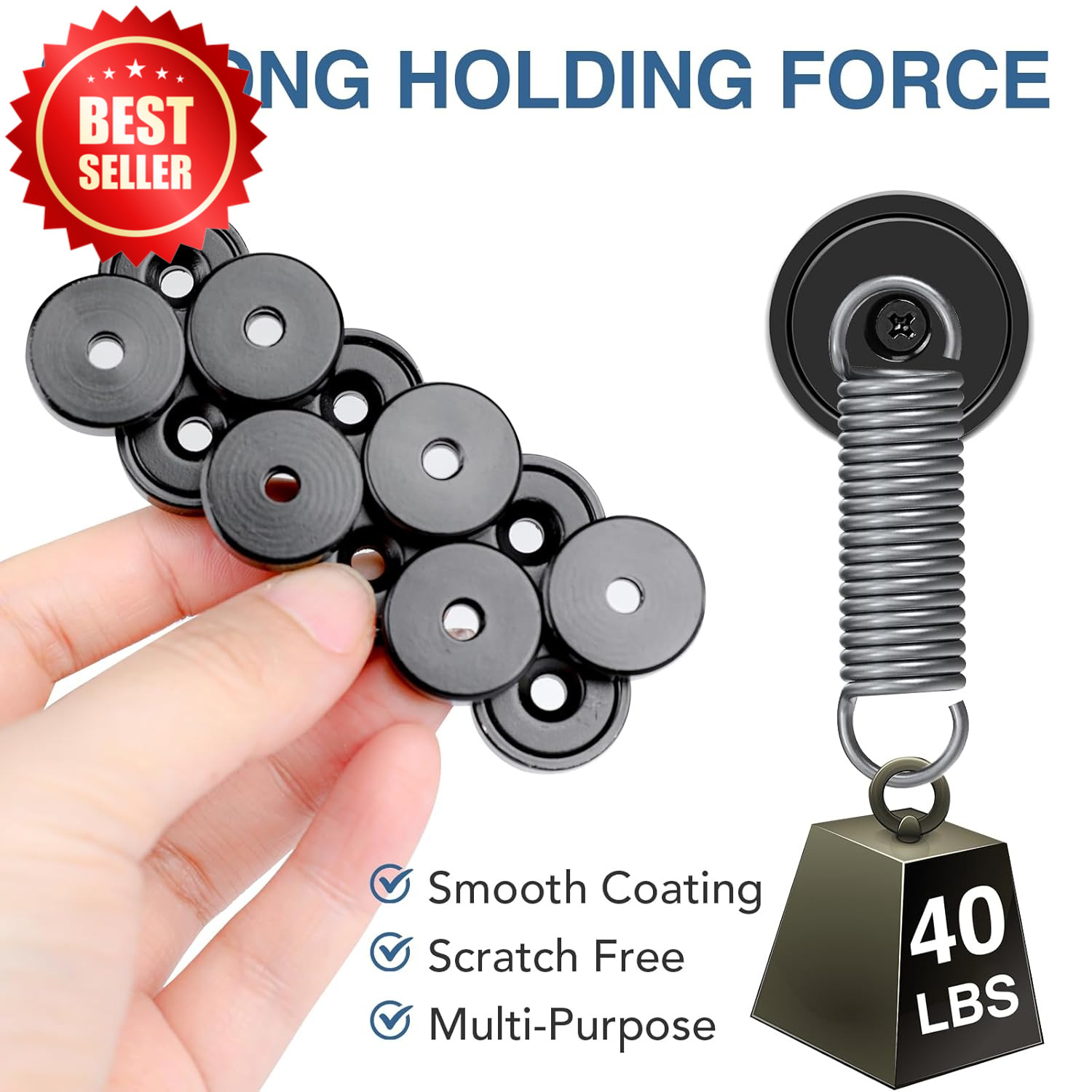 12 Pack 40Lb Strong Neodymium Rare Earth Cup Magnet Black Screw Holes US