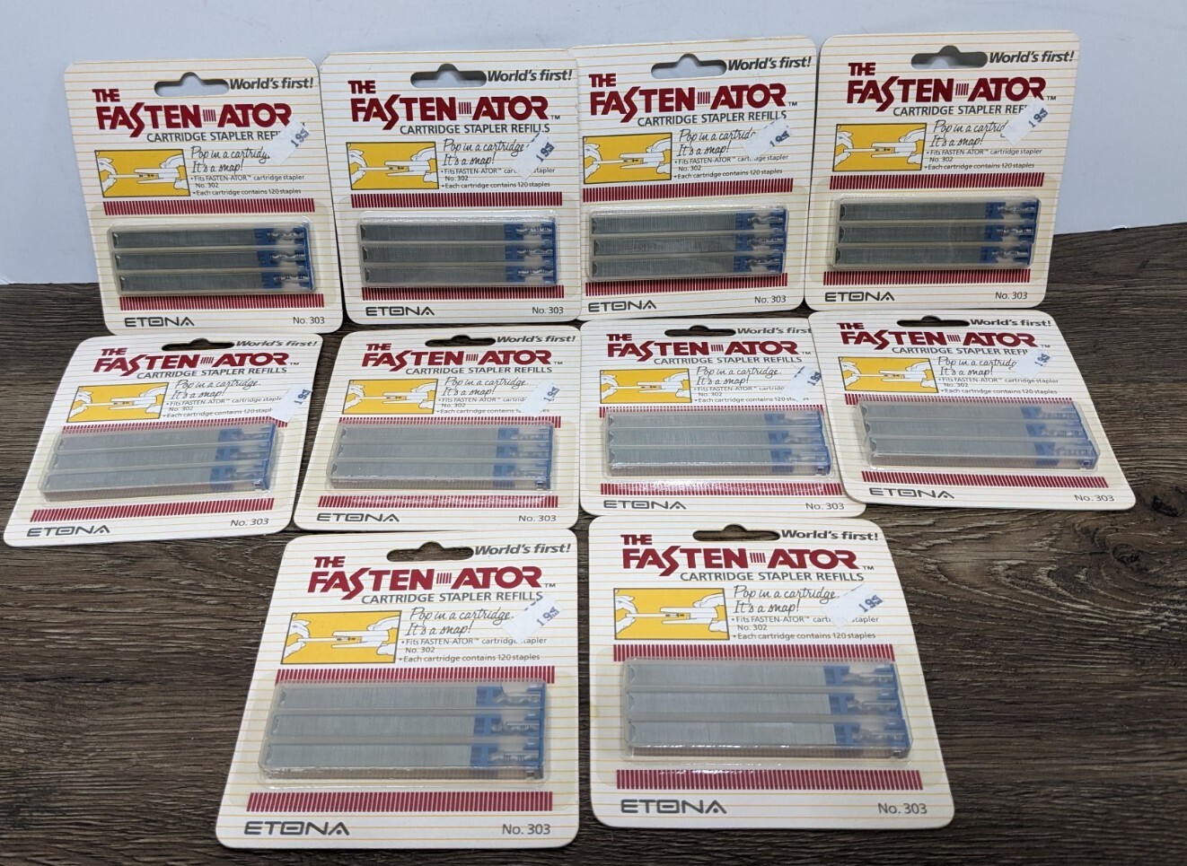 Lot of 10 Packs Vintage FASTEN-ATOR Cartridge Stapler Refills No. 303 Etona NEW
