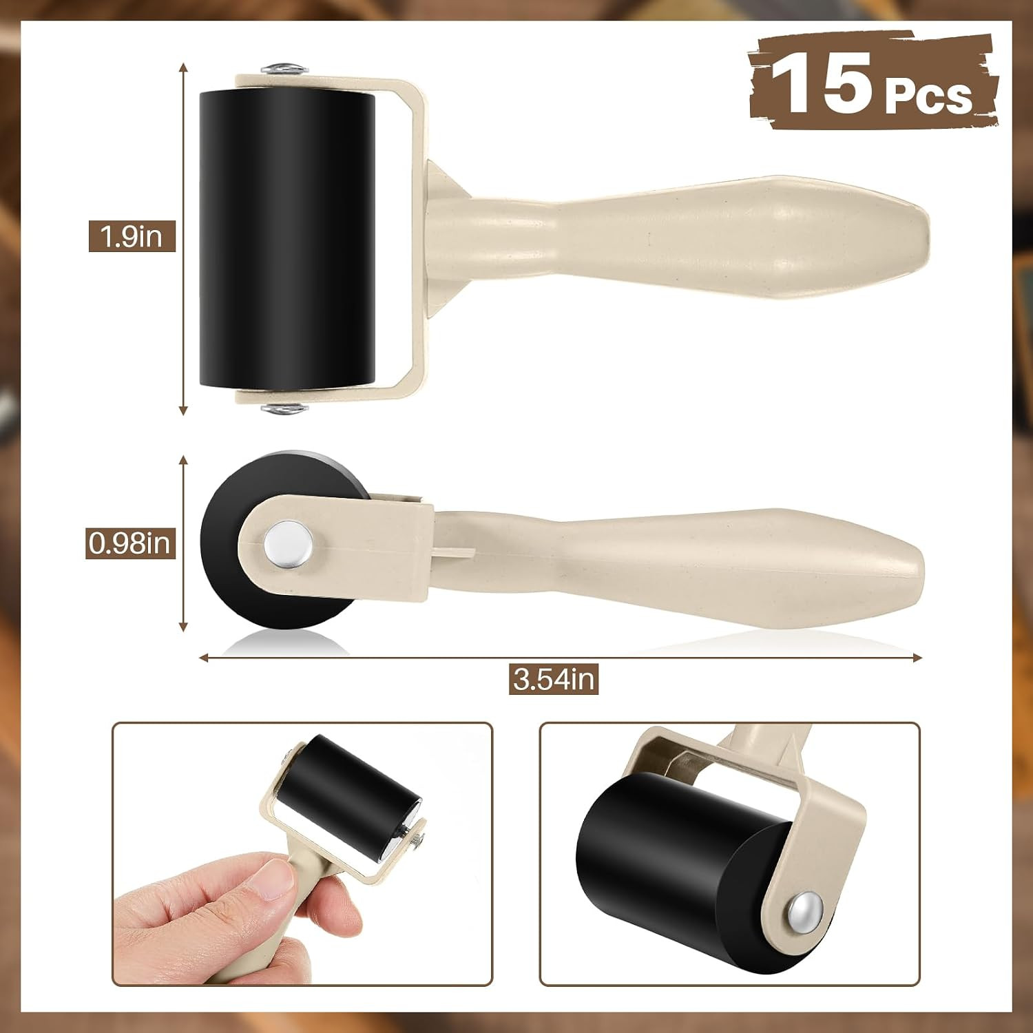 15 Pack Rubber Brayer Rollers, 1.4 Inch Bulk Brayer Rollers for Printmaking, Art