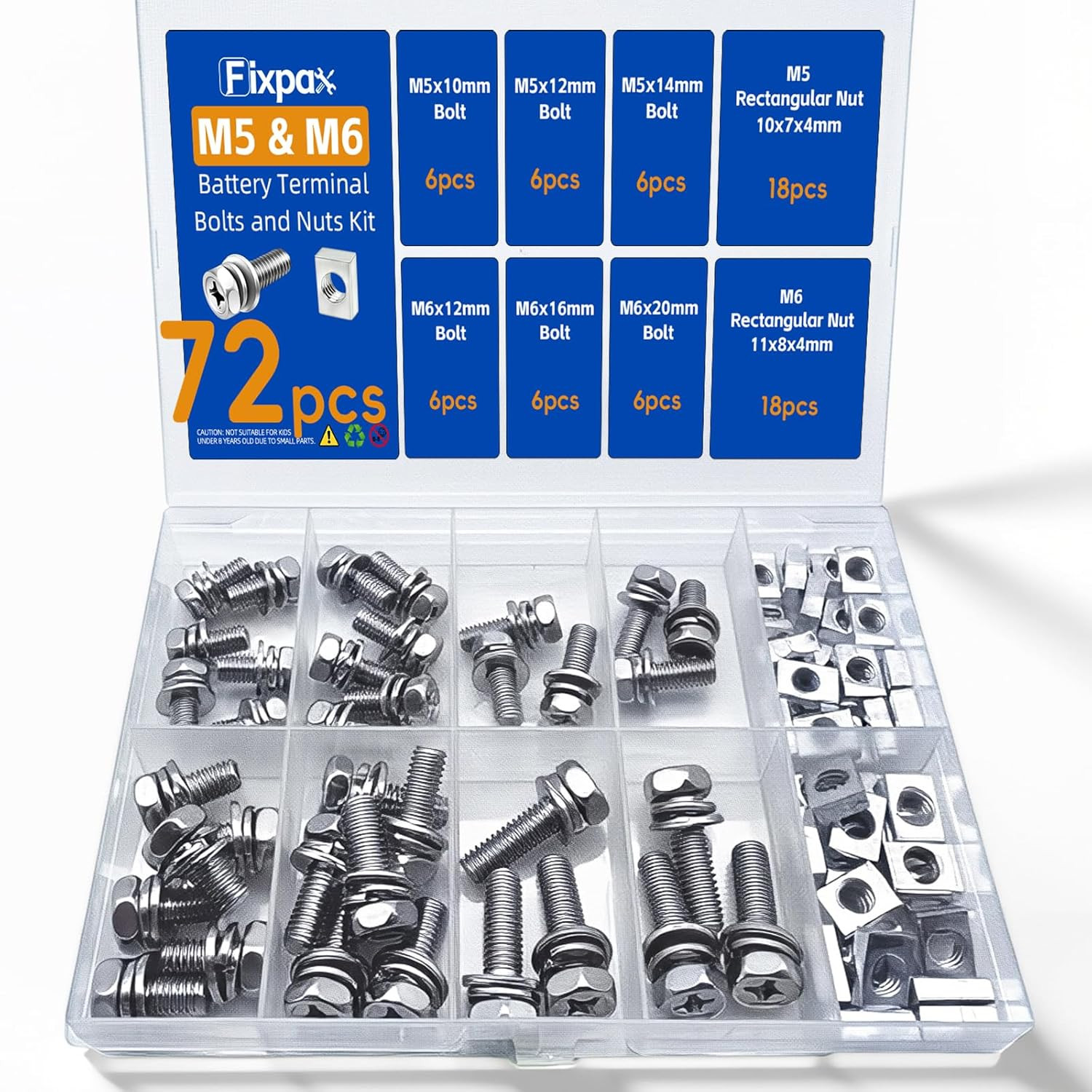 72 Pack M5 and M6 Motorcycle Battery Terminal Bolts and Nuts Kit Stain