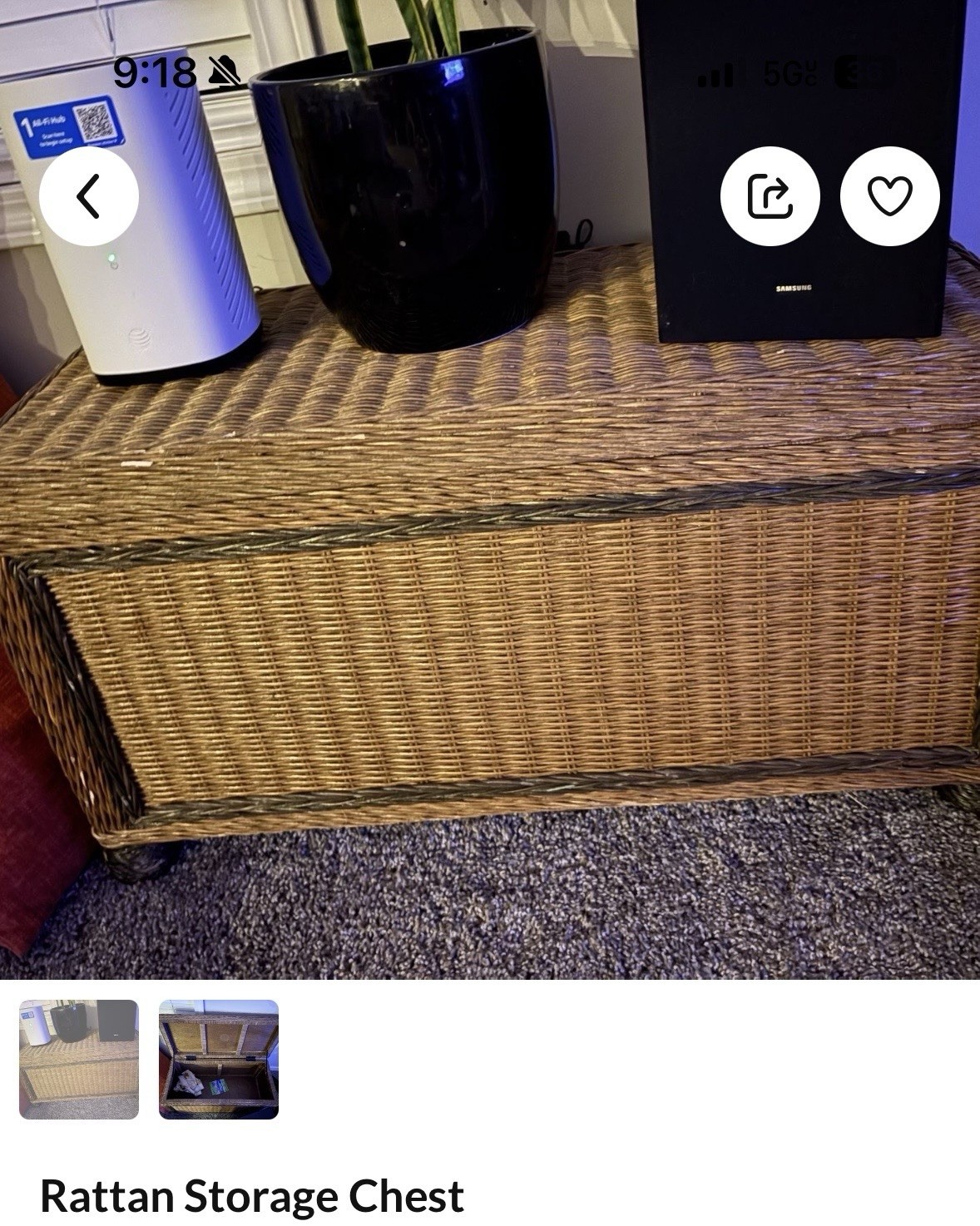 Vintage Wooden Wicker Rattan Hinged Basket Chest Decorative Storage