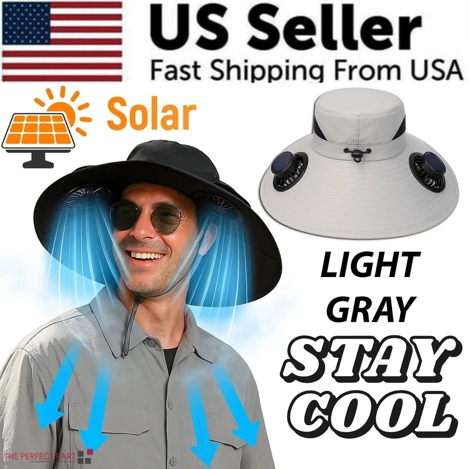 Solar & USB Powered Fan Outdoor Fishing Hat Sunscreen Sun Hat With Dual Fan New