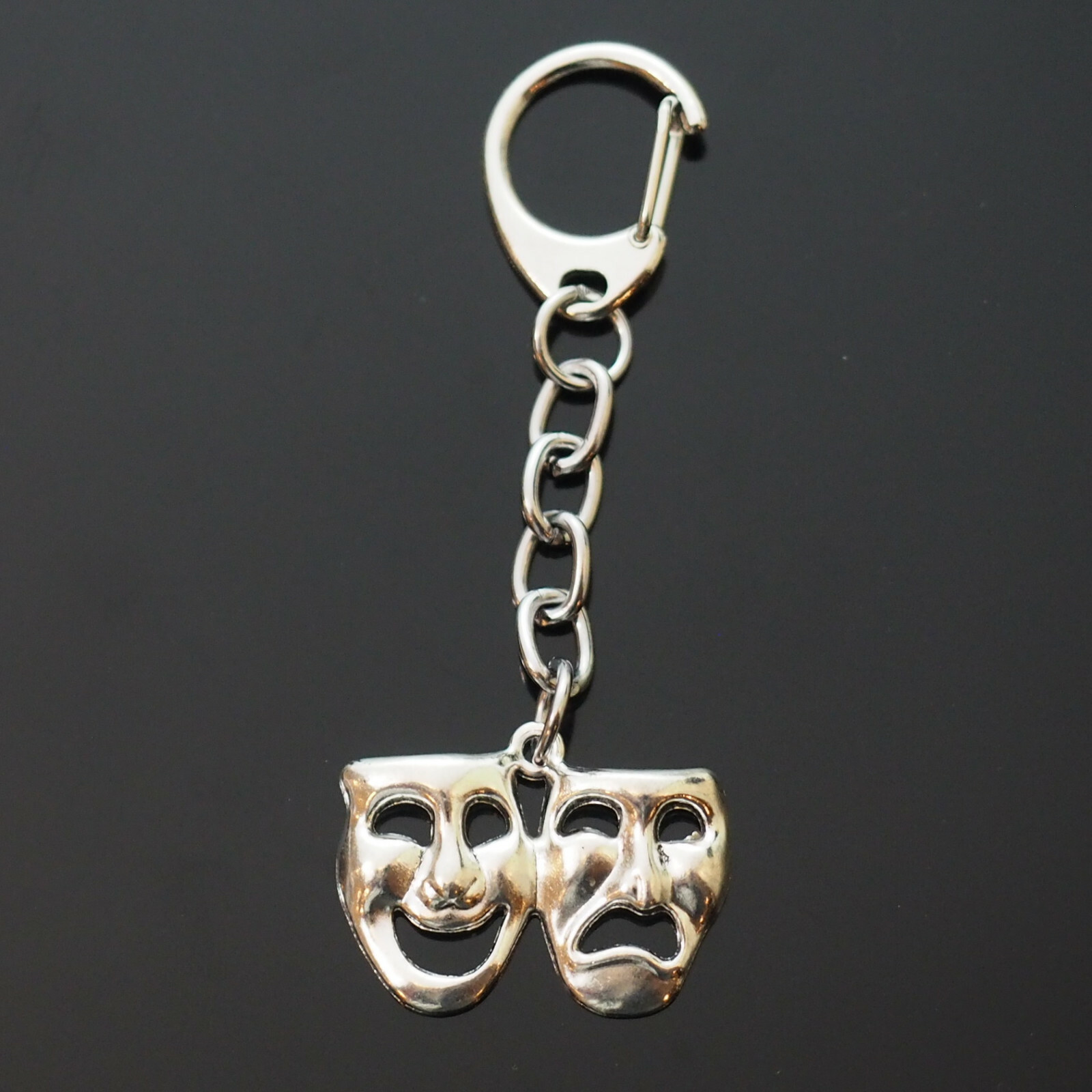 Happy & Sad "Comedy & Tragedy" Theater MASK Keychain Mardi Gras Clip On Charm
