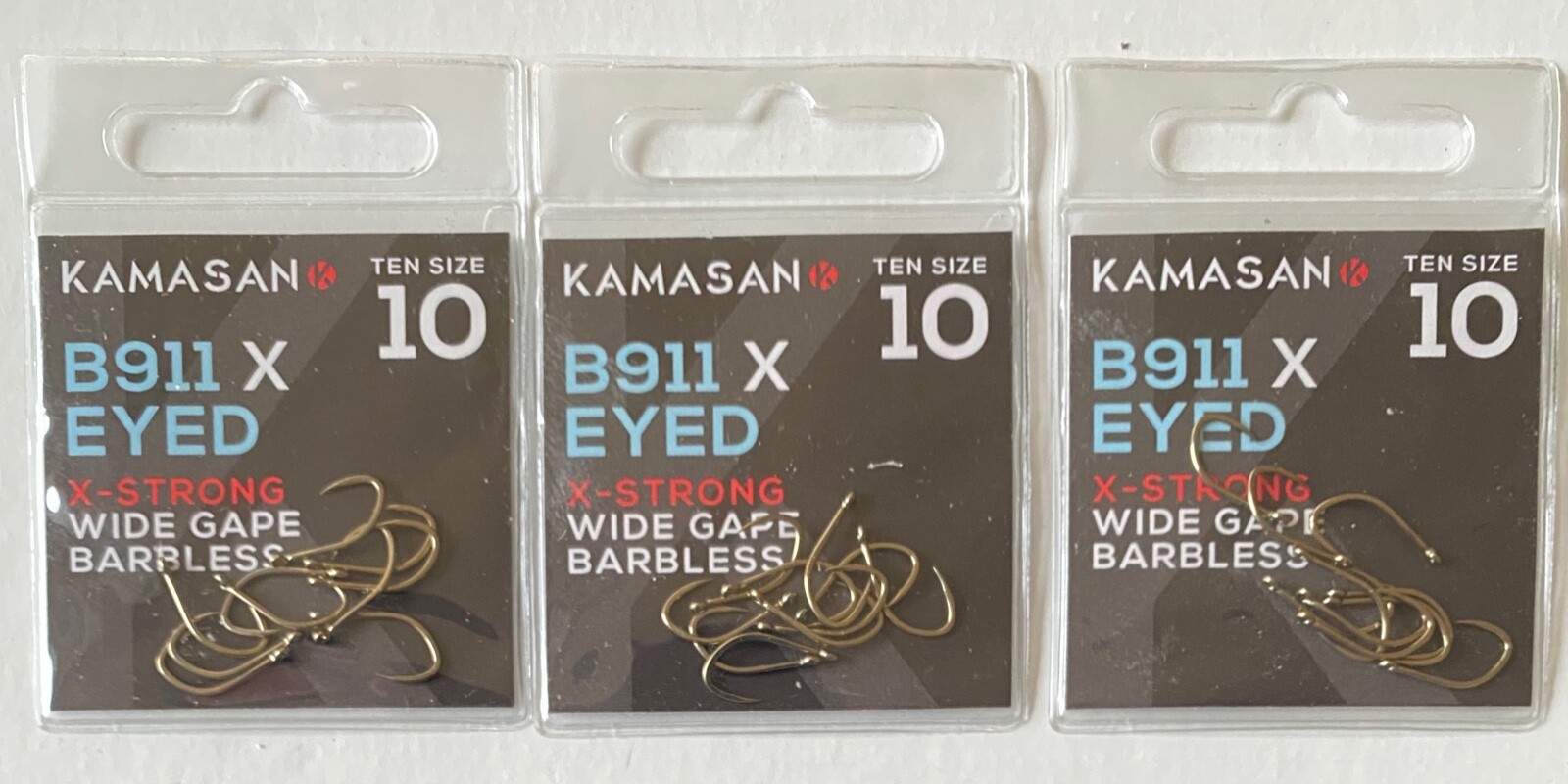 3 PACKETS 30 HOOKS - KAMASAN B911X Eyed Hooks. All Sizes Available Free P&P