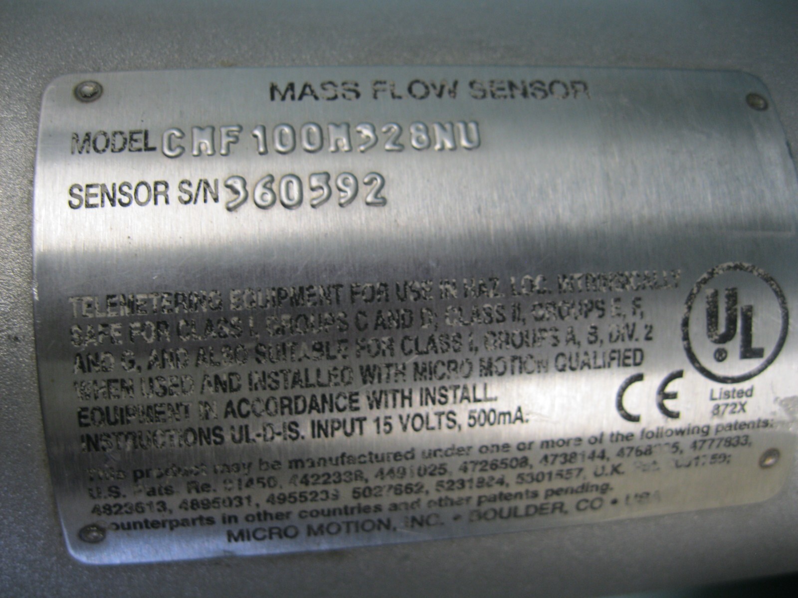 1" 150# Micro Motion CMF100 M328NU Mass Flow Sensor CALIBRATED P22