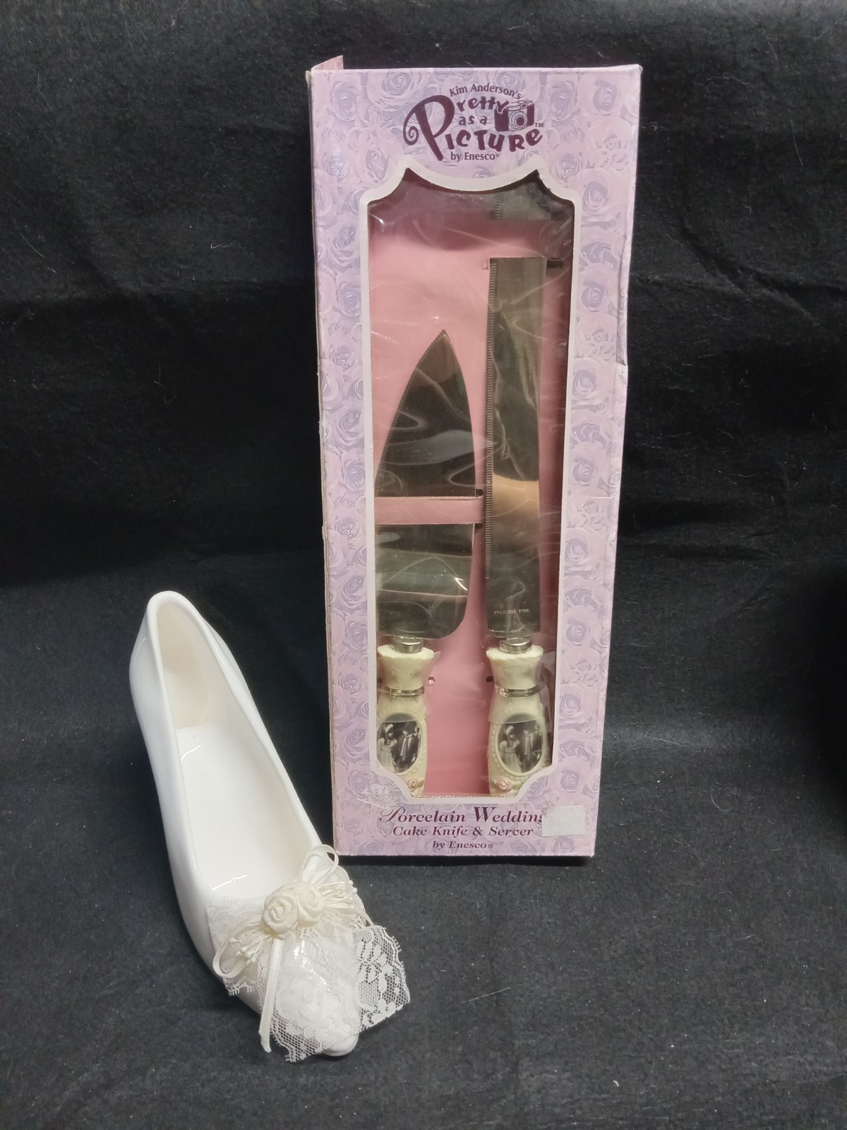 Pretty As A Picture Porcelain Wedding Cake Set by Enesco, Shoe & Necklace