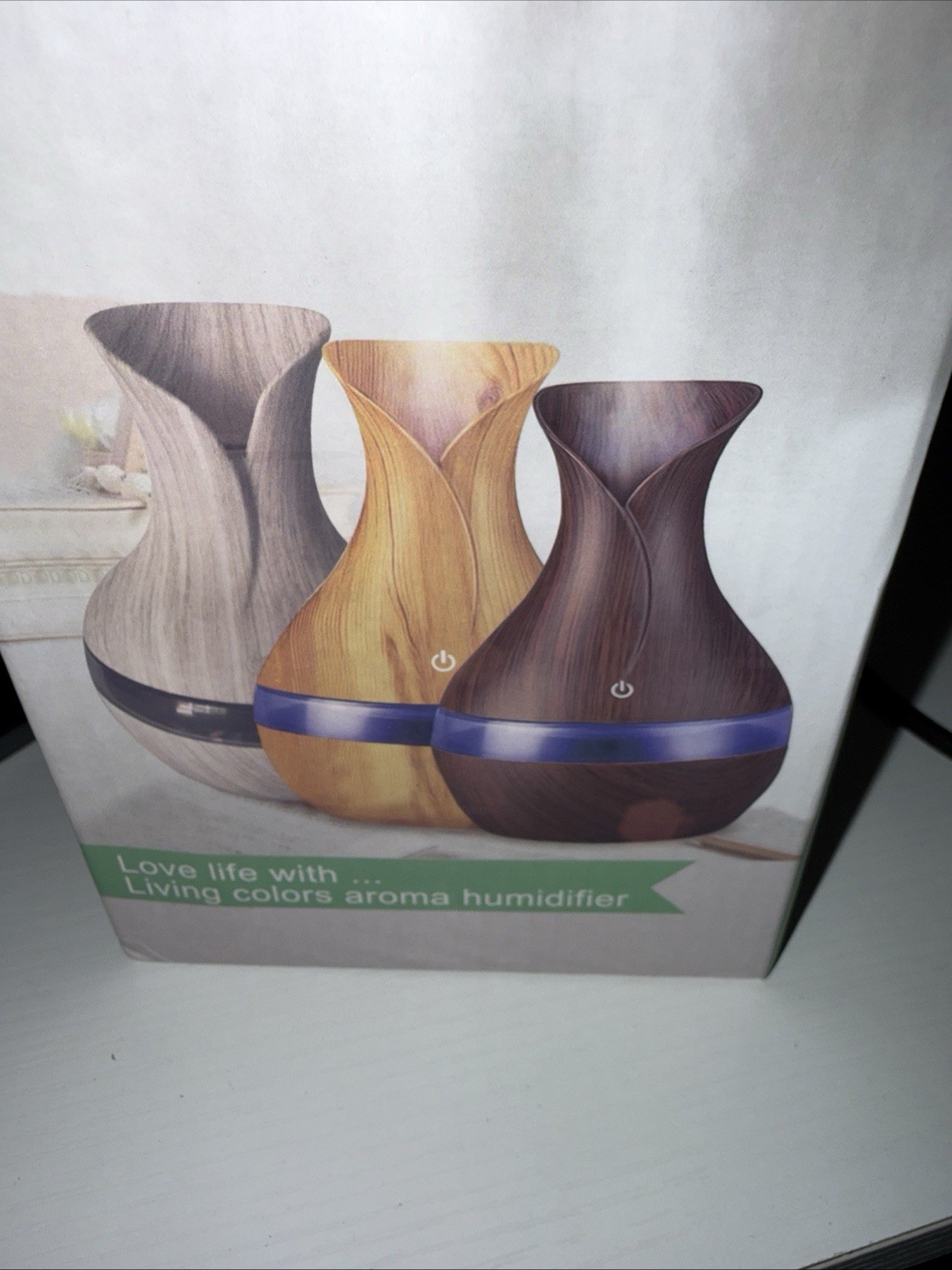 Hankey Living Colors Aroma Tabletop Humidifier Diffuser Wood Effect LED Brown