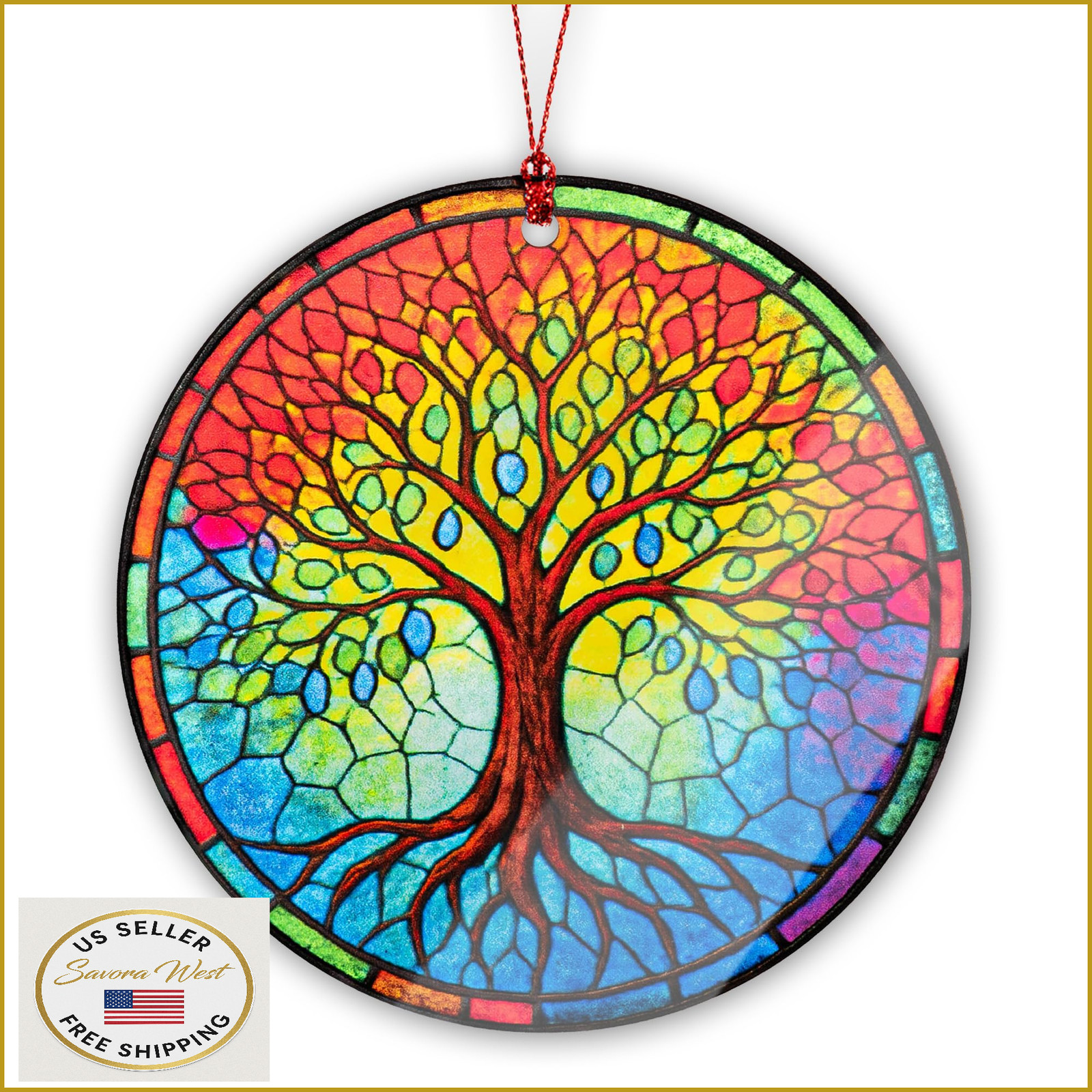 2025 Tree of Life Suncatcher Christmas Ornaments - Colorful Xmas Tree Decor Gift