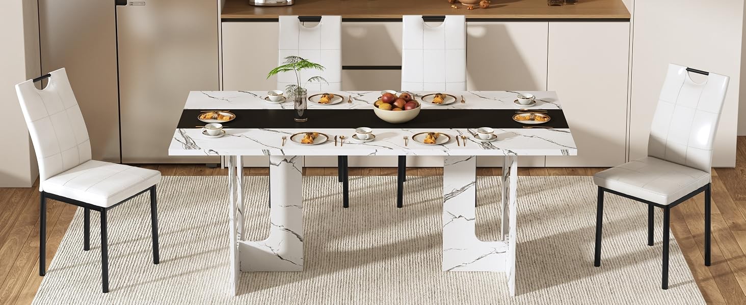 71 Inch Rectangle Dining Table for 4-8 People, Long Kitchen Dinner Table with