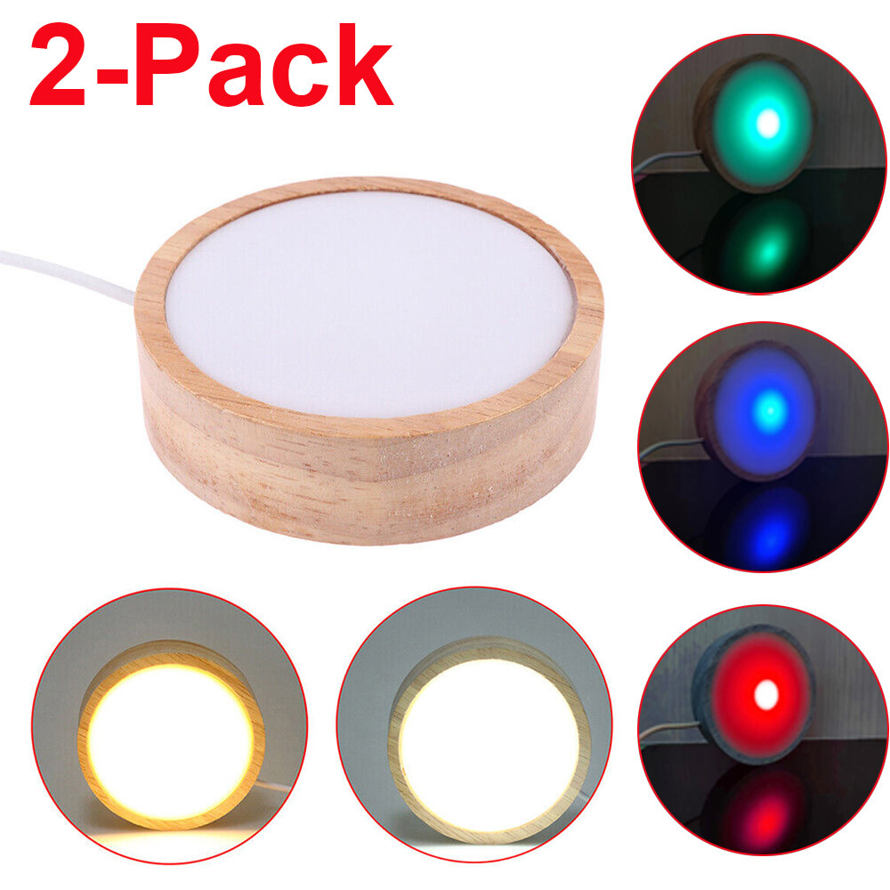 2 Pcs LED Night Light Base Wooden Holder Display Stand for Crystals Glass Ball