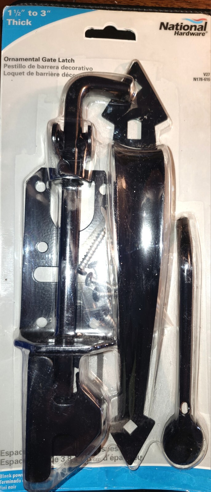 National Hardware N178-616 Ornamental Thumb Gate Latch With Handle Black Steel