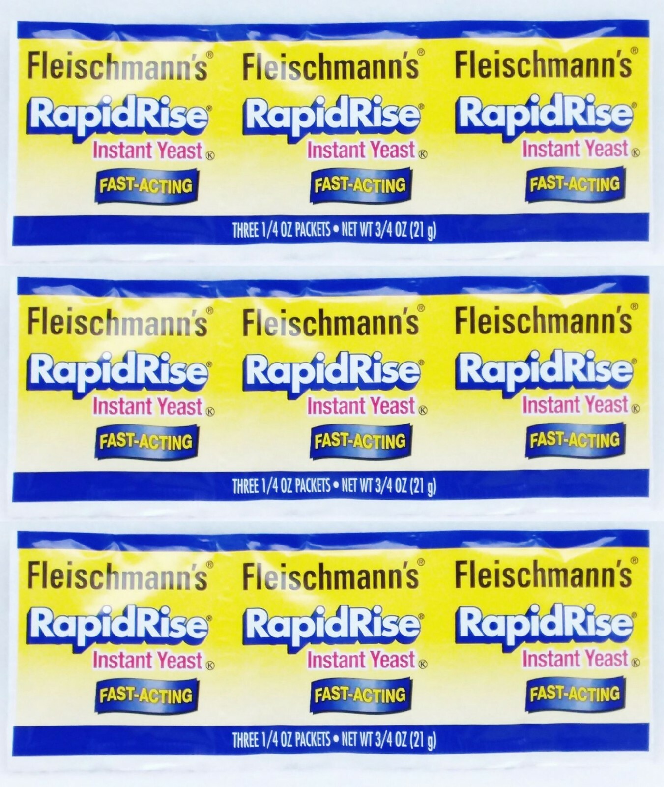 3 STRIPS Fleischmann's Rapid Rise Instant Yeast FAST ACTING (9 packets) EXP 2021