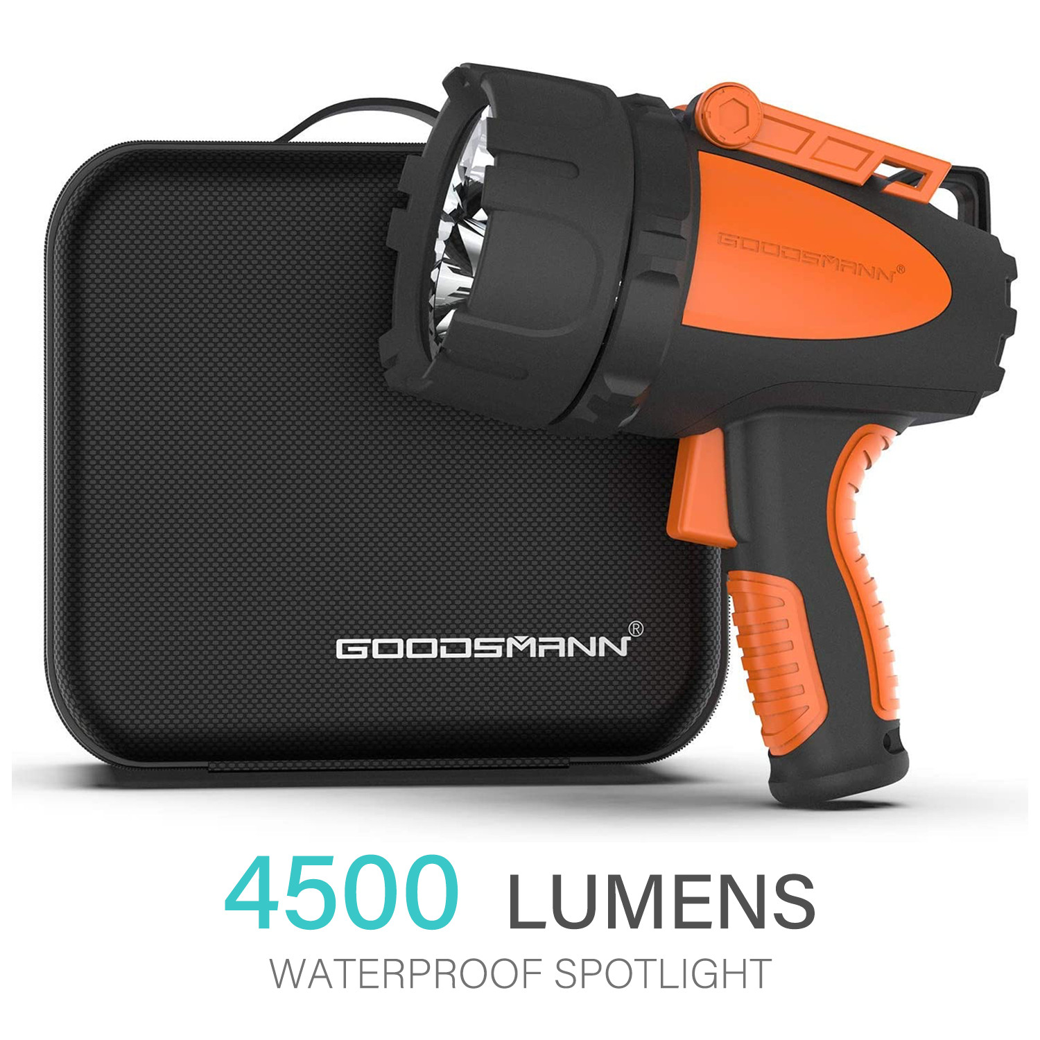 GOODSMANN Rechargeable Spotlight Waterproof Flashlight 4500 Lumen Handheld Light