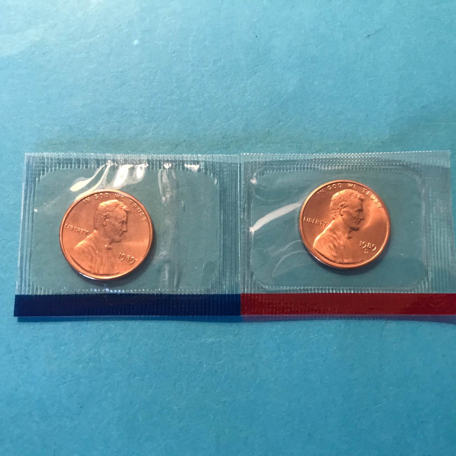 1989 P&D Lincoln Cent Unc in Mint Cello. FREE SHIP