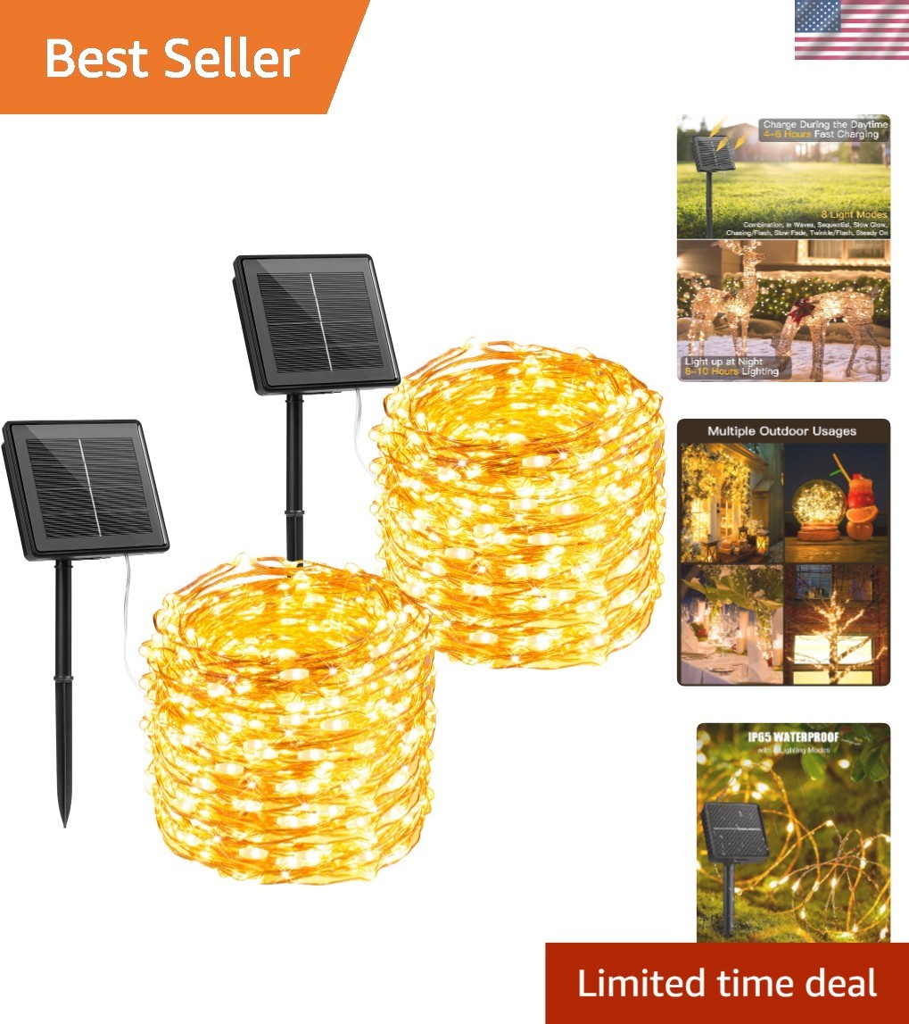 Elegant 33Ft Solar Fairy String Lights with 8 Modes - Waterproof & Energy Saving