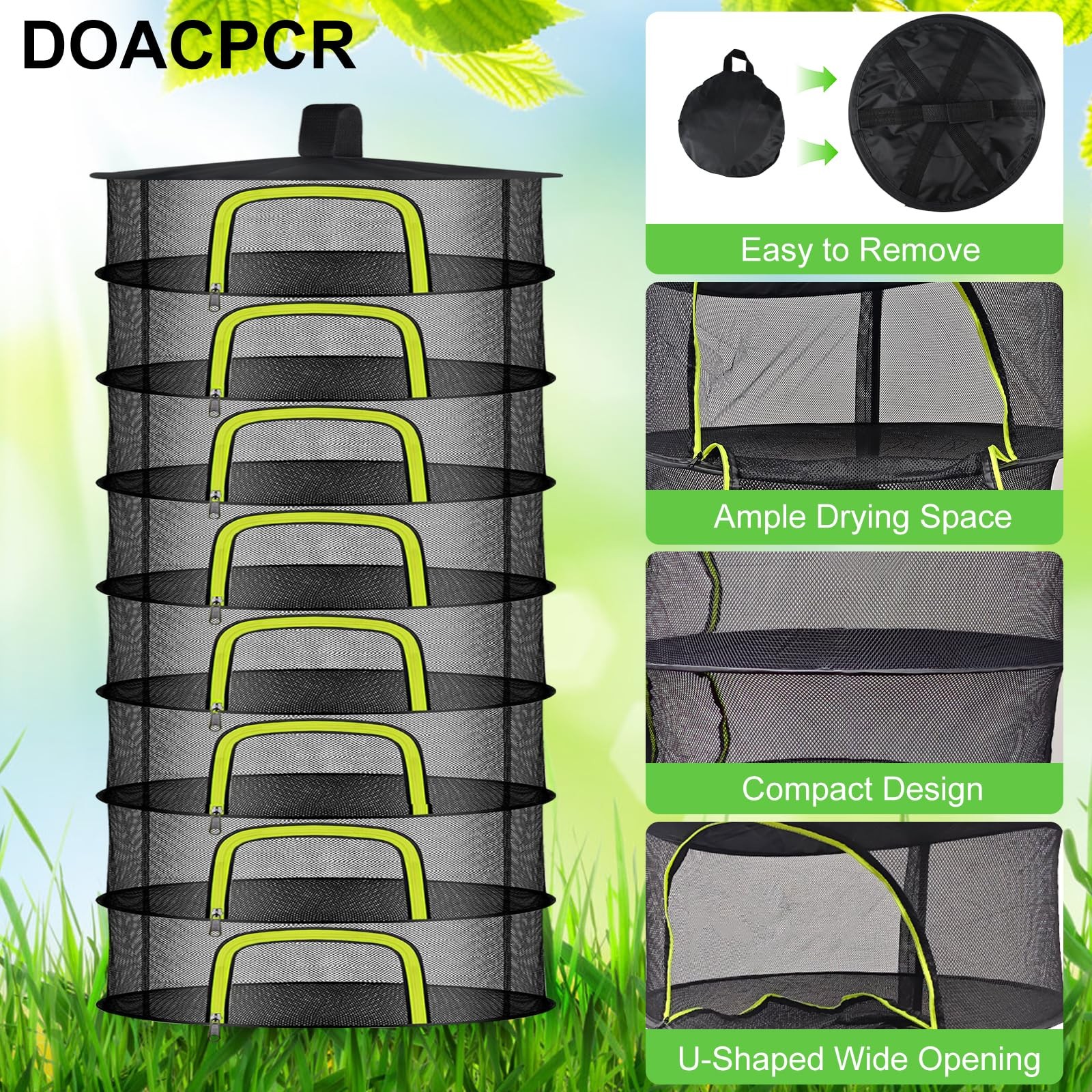8 Layer 23.62 Inch Foldable Herb Drying Rack Hanging Mesh Net UShape Zip