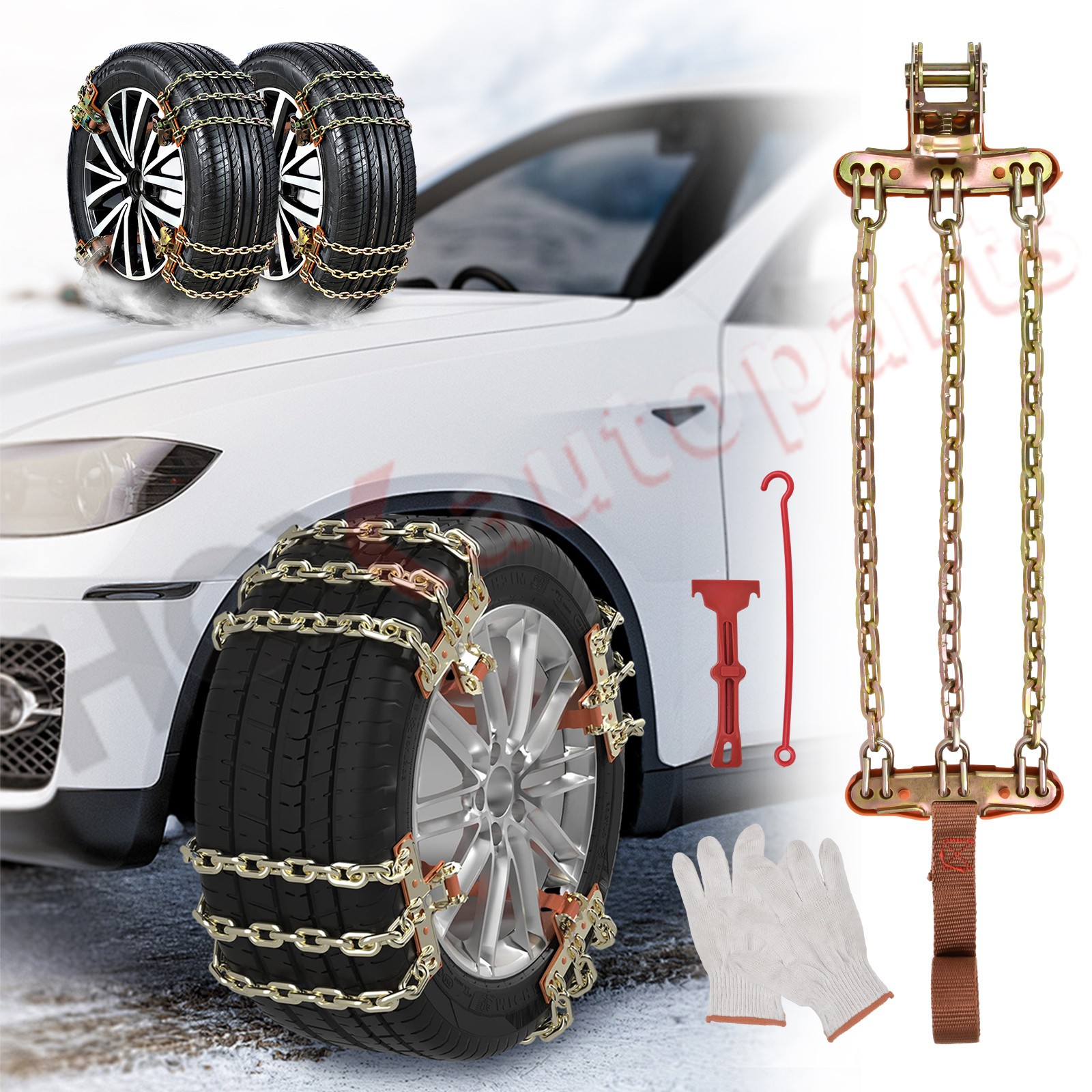 8 Pack Metal Snow Chains for Car SUV Pickup Truck with Tire Width 215-265mm