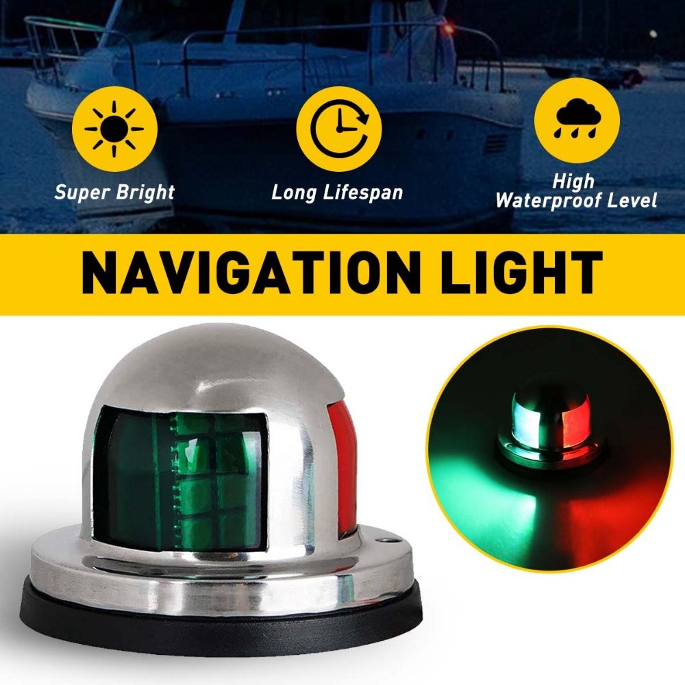 2 in 1 LED Bow Light Marine Boat Pontoon Yacht Navigation Lamp Steel Stainless