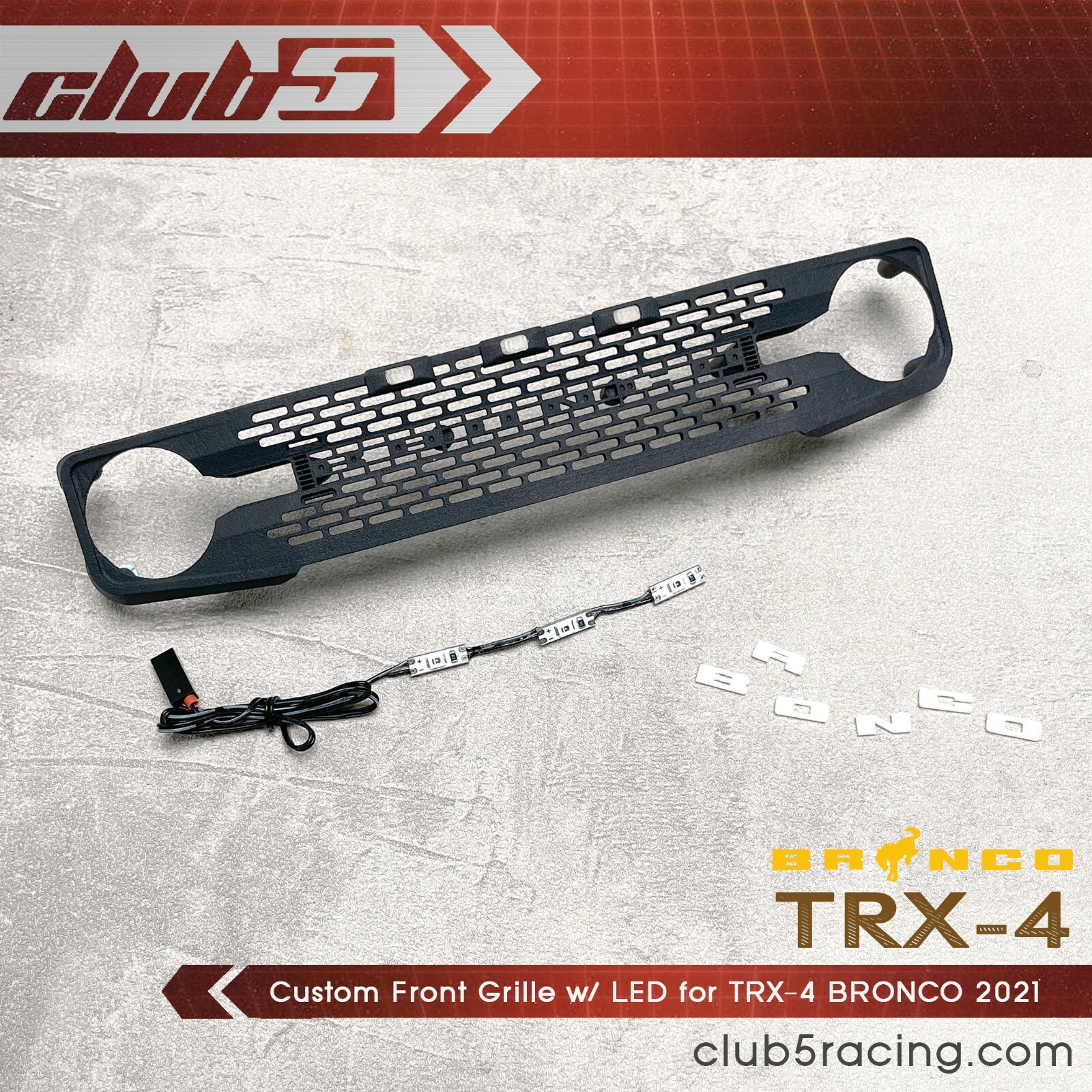 Custom Front Grille w/ LED for Traxxas TRX-4 2021 Ford Bronco