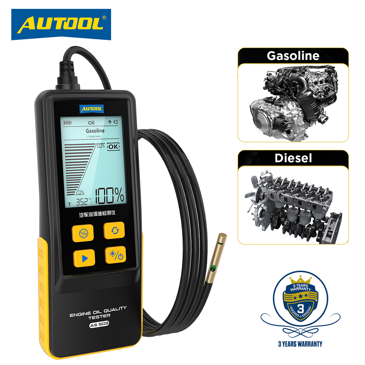 Engine Oil Tester Gasoline Diesel Auto Check Oil Quality Detector W/LED 2.8 Inch