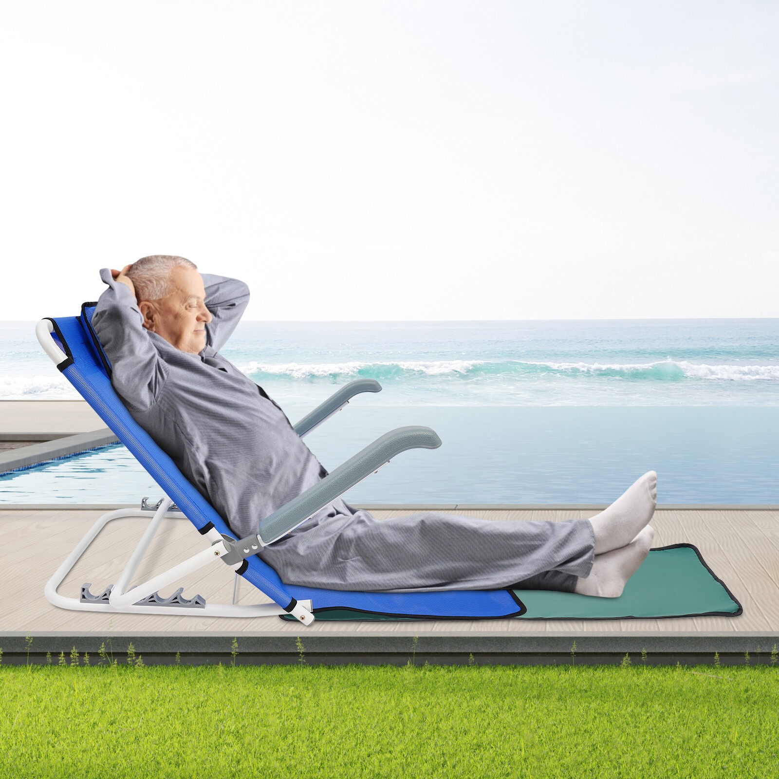 Adjustable Foldable Bed Backrest With Armrests Sit-Up Support Blue