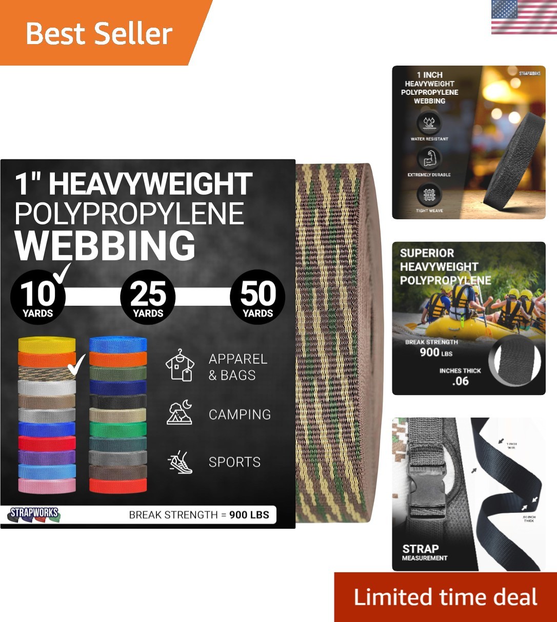 900 lb Strength Heavy-Duty Polypropylene Strapping - 1" x 10 Yards for Crafts