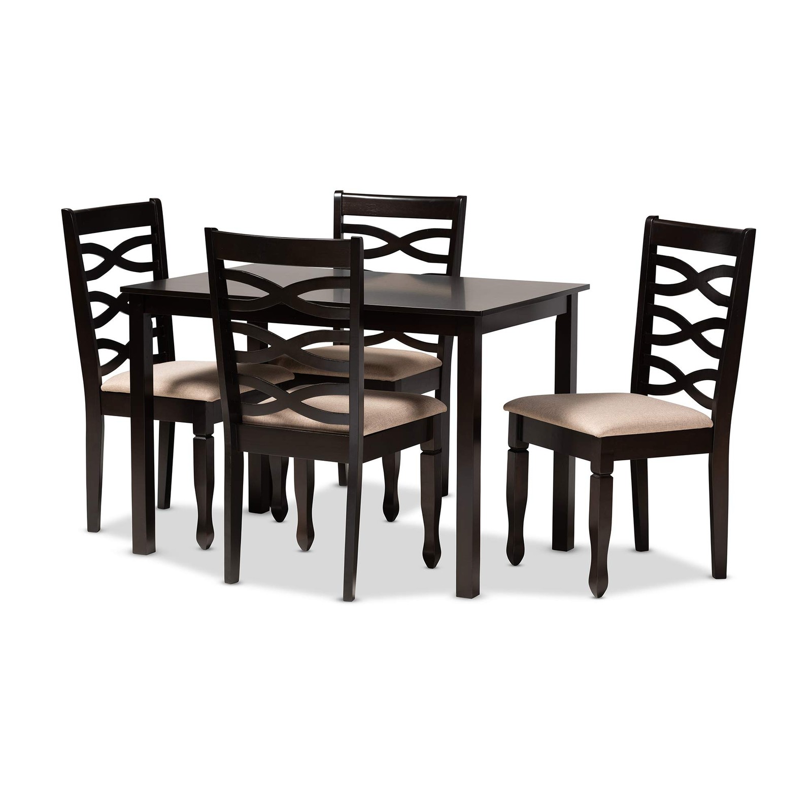 Lanier Dining Set - Sand Fabric Upholstered, Espresso Brown Finished Wood, 5-...