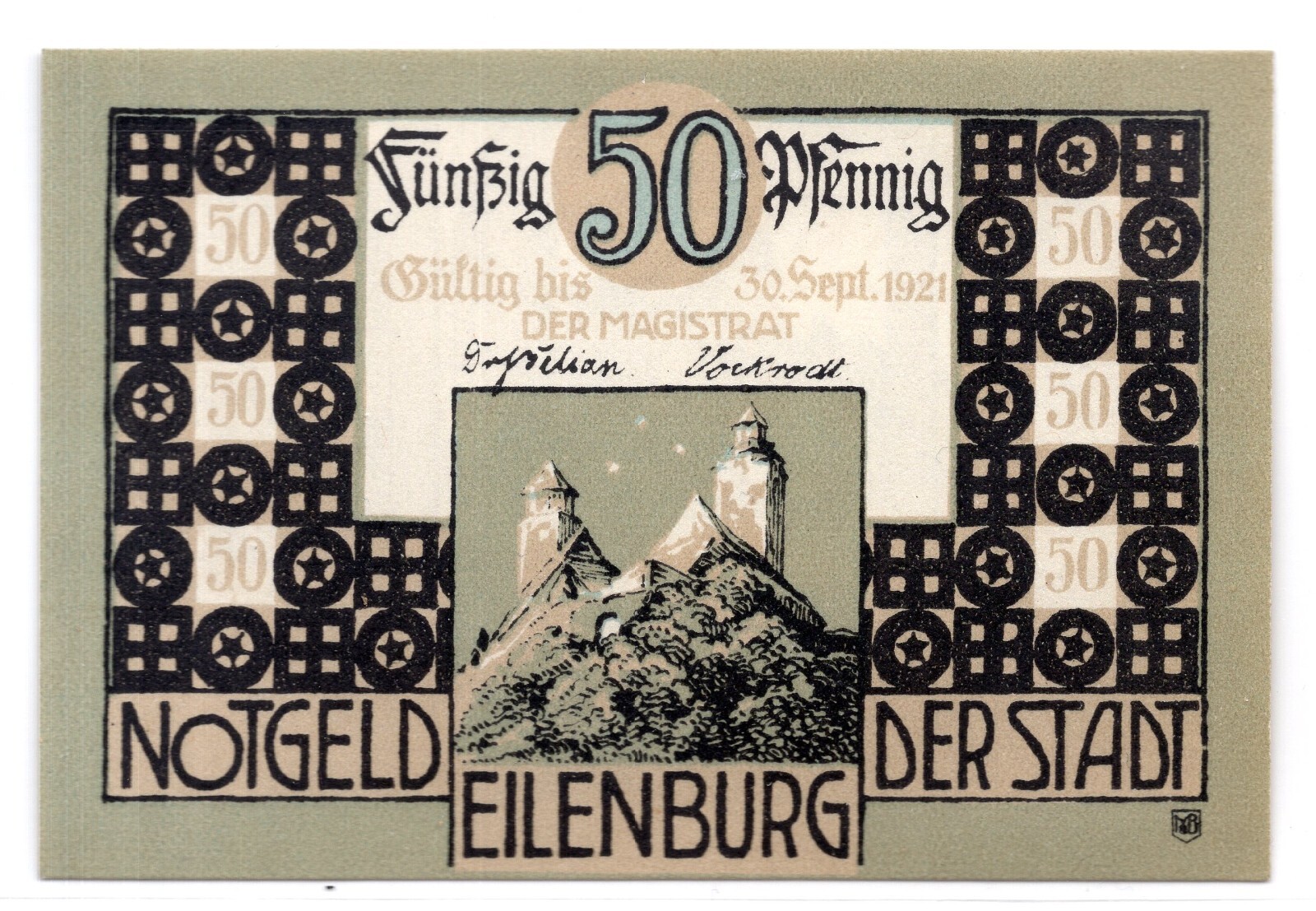 1921 Germany Eilenburg Notgeld 50 Pfennig Note (841)