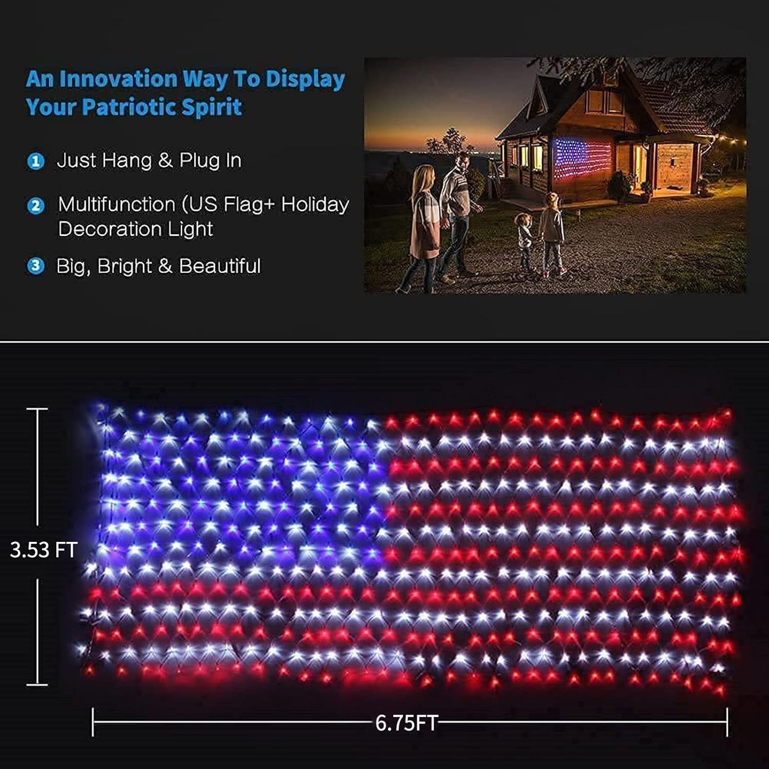 4Th of July Decorations American Flag Lights 420 Super Bright Leds, Waterproof L
