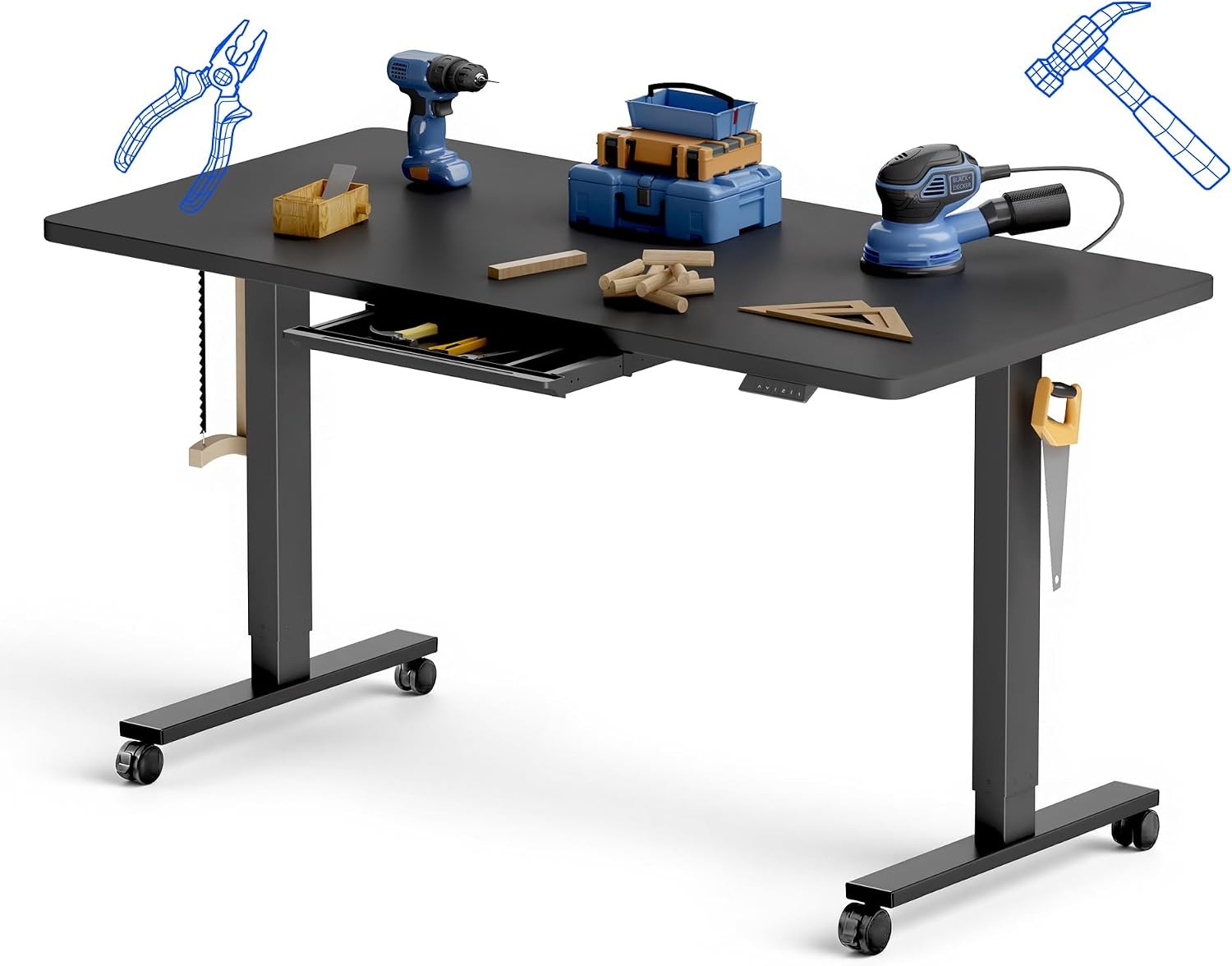 Electric Adjustable Workbench 55x28 Inches Ergonomic Worktable Garage Workshop