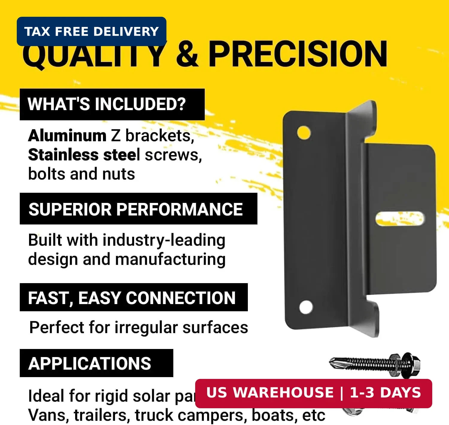 Spartan Power Black Solar Panel Z Bracket Mount - Lightweight Anodized Aluminum