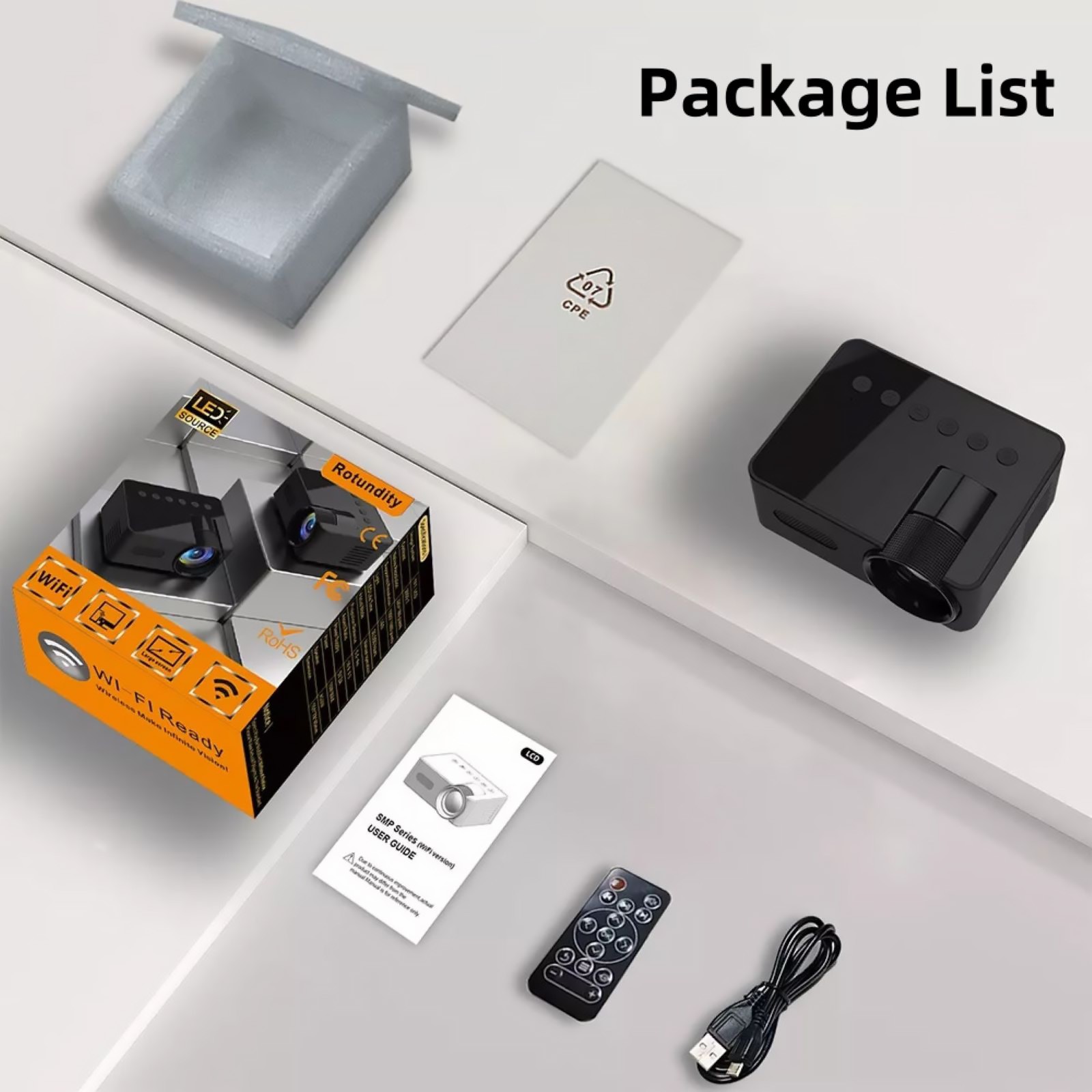 1set Portable Projector 1080P HD 16:9 Projection Multi-functional Connectivity