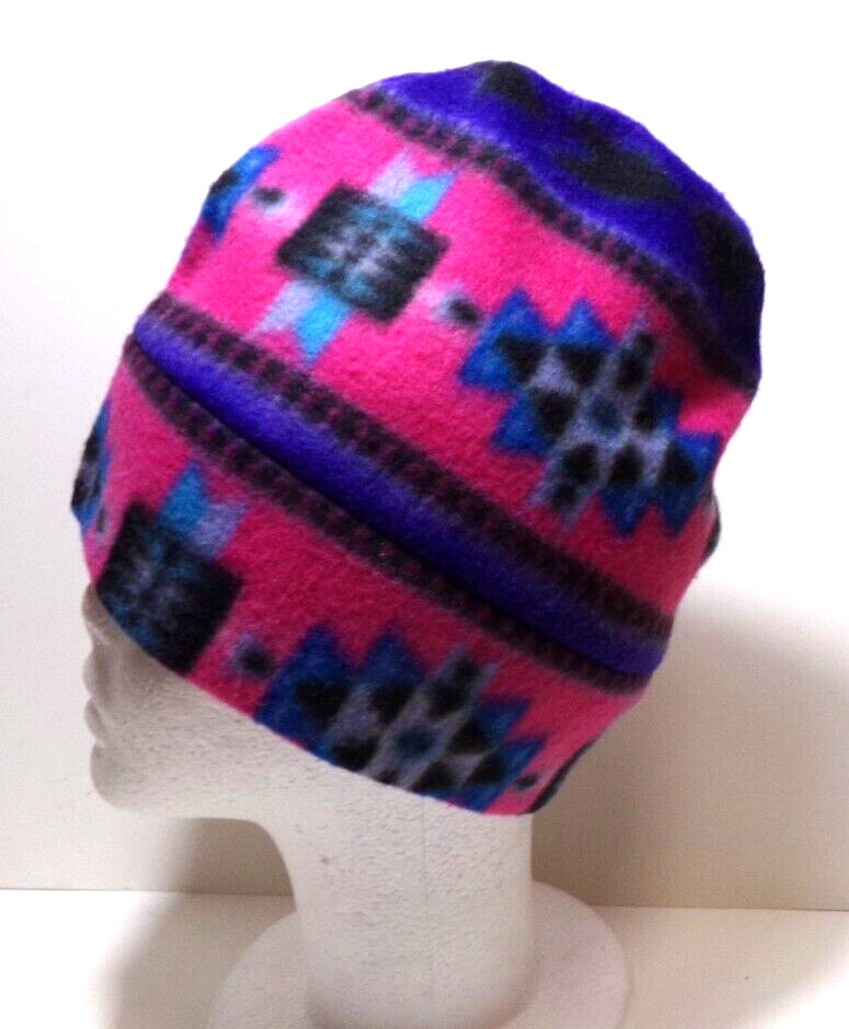SOUTHWEST   PINK / PURPLE   POLAR  FLEECE  BEANIE / SKULL CAP  WINTER HAT  h88cr