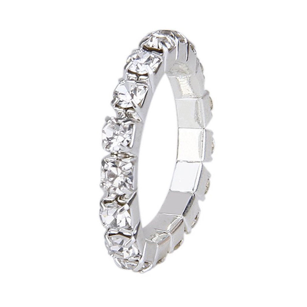 1 Row 1 PCS Silver Plated Clear Rhinestone Crystal Toe Ring Elasticated