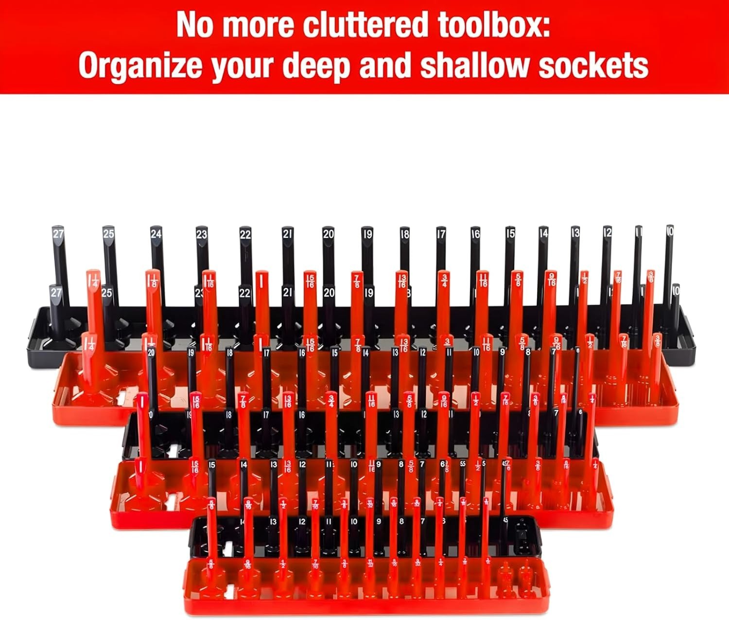 6PCS SAE & Metric Socket Organizer Tray Set - Ditch Toolbox Clutter