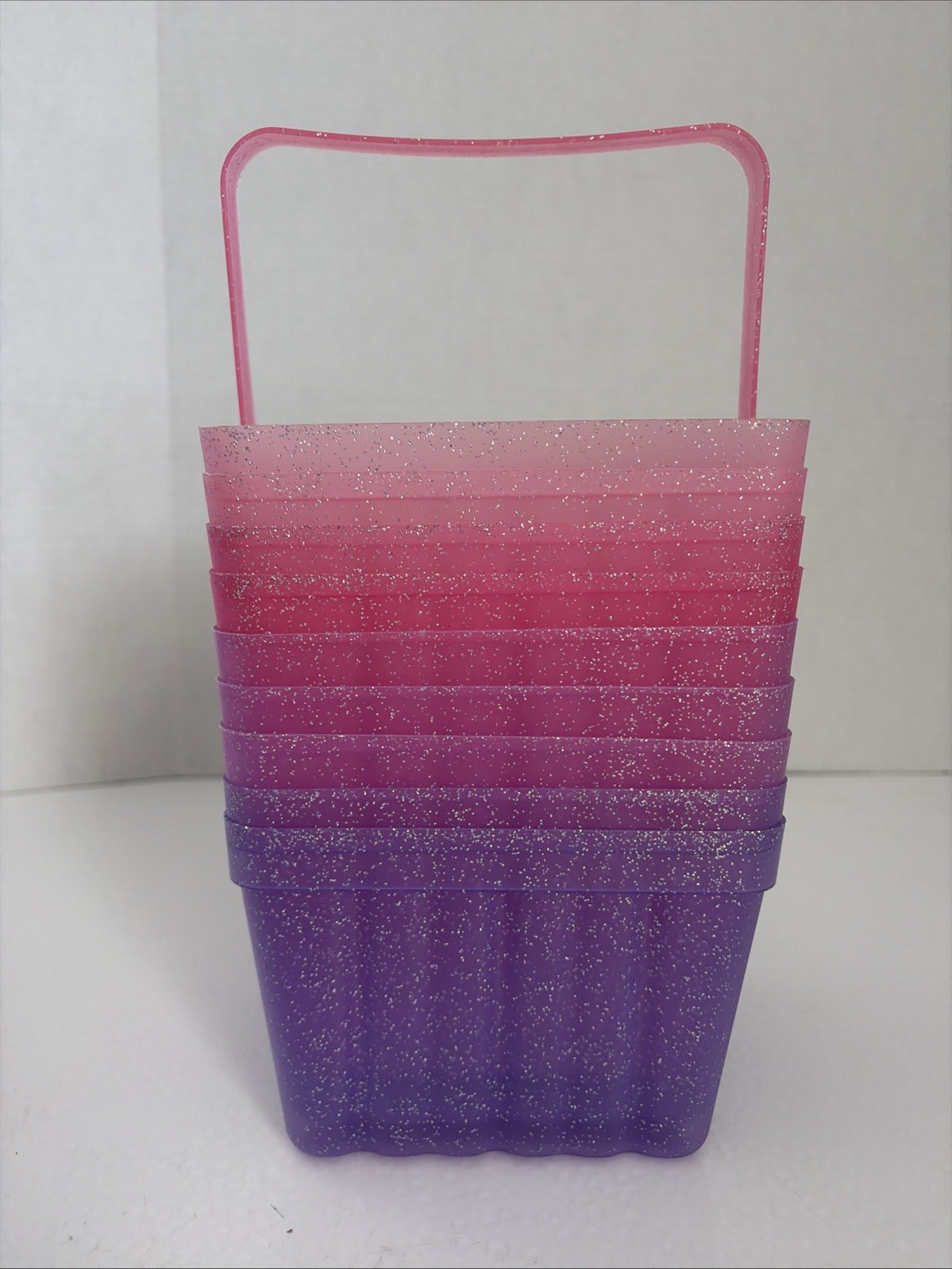 Square Pastel Pink And Purple with Glitter Finish Pails with Handles    Lot Of 9
