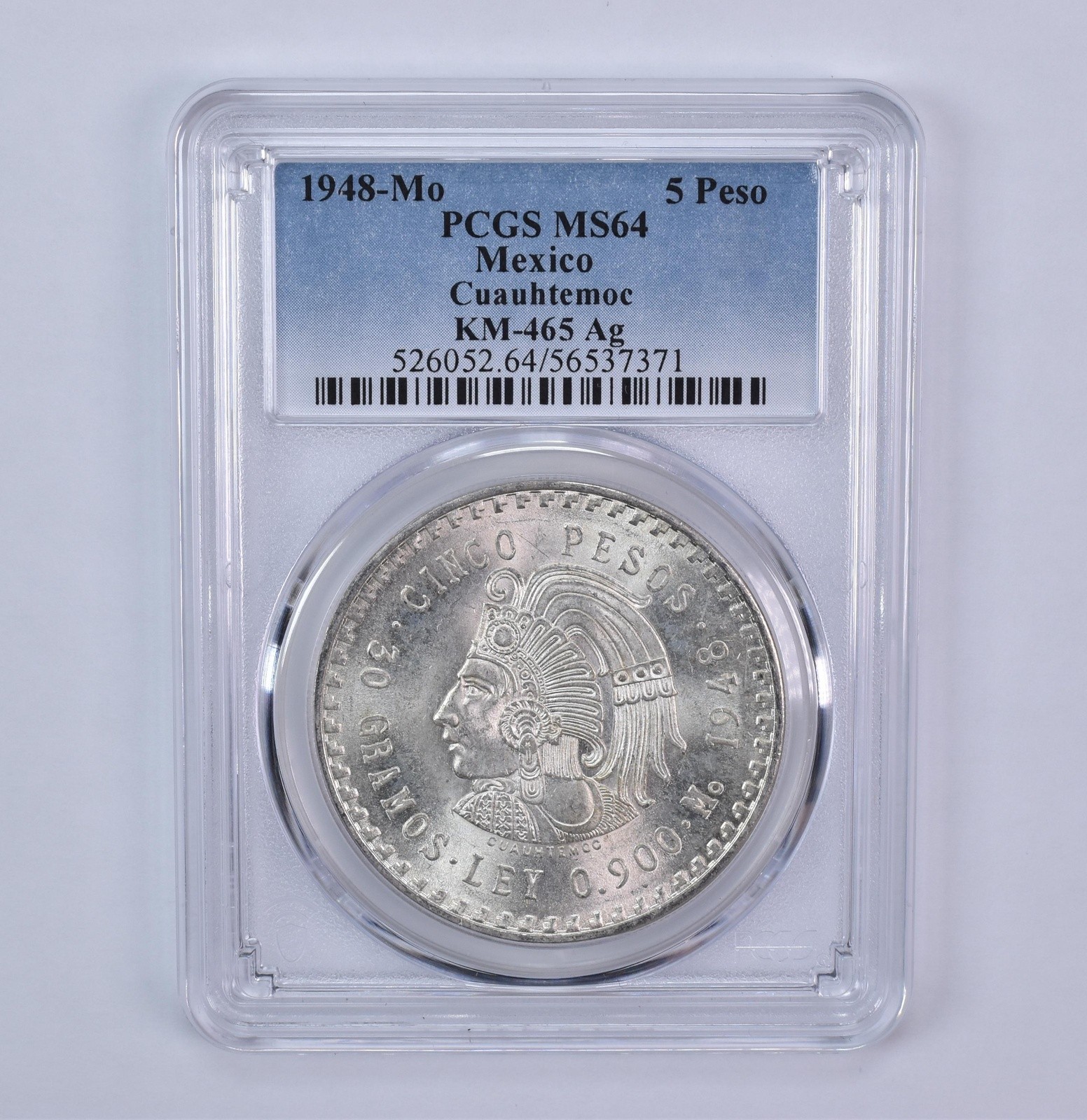 1948 Mo Mexico 5 Pesos Silver Cuauhtemoc KM-465 MS64 PCGS