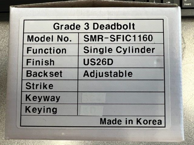 SMR SFIC 1160-US26D SINGLE CYL DEAD BOLT FOR SFIC 6 OR 7 PIN CORES LESS IC CORE