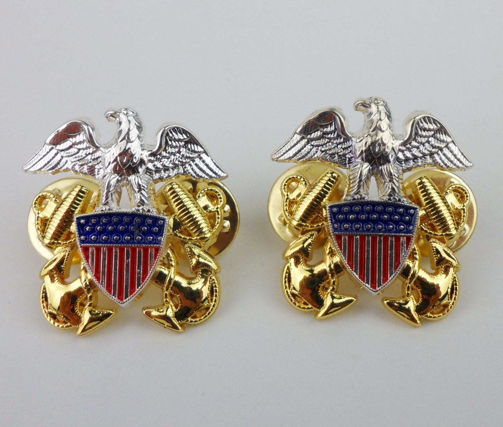 PAIR METAL US NAVY SIX-STAR RANK EAGLE BADGE INSIGNIA EMBLEM
