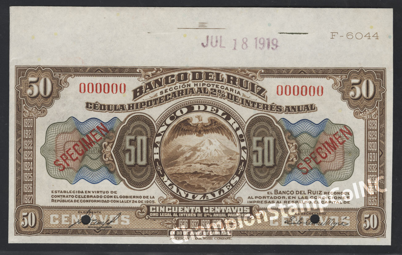 Colombia Banknote Specimen, Cat No S821s