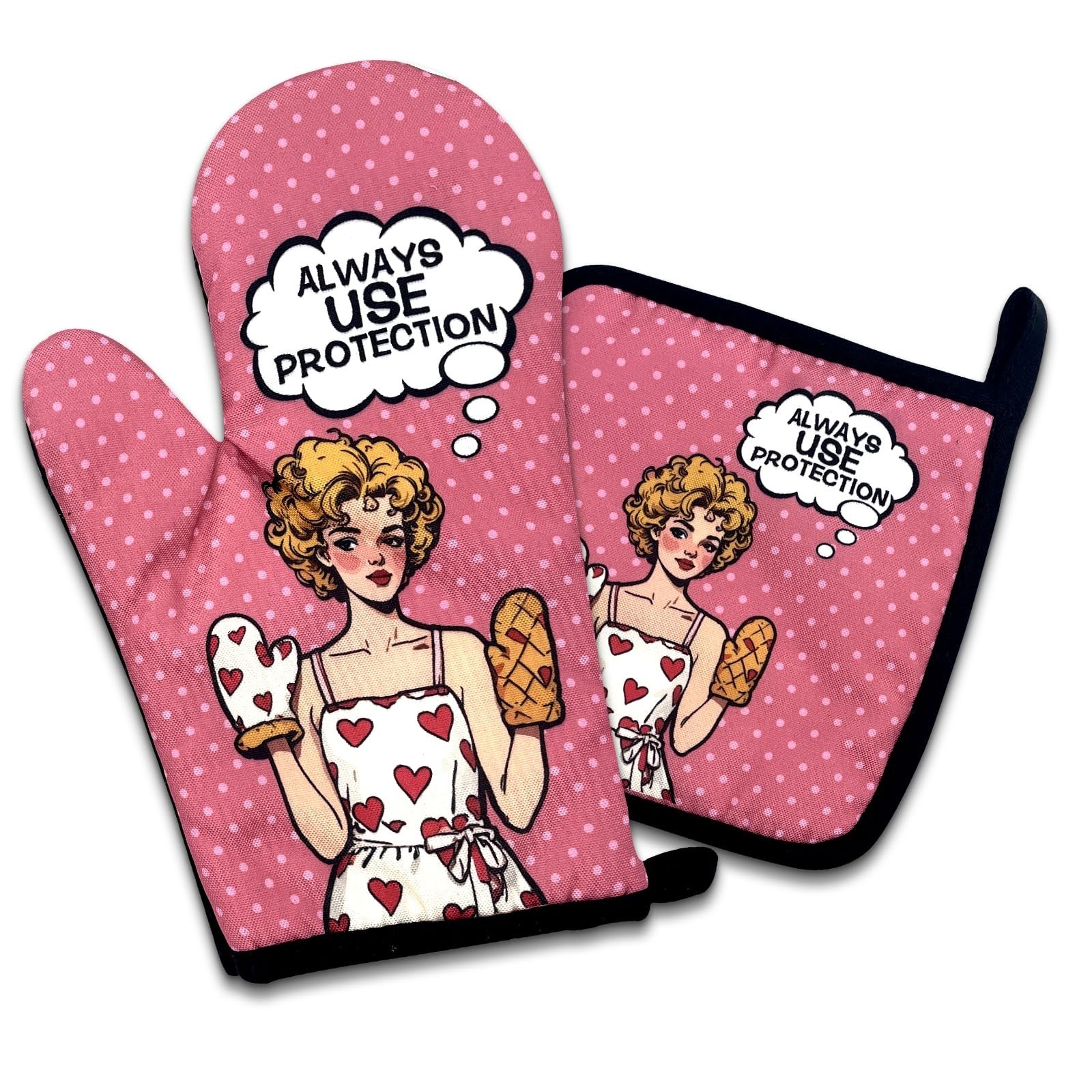 Always Use Protection,Funny Oven Mitts and Potholders (Set of 2), Silicone No...