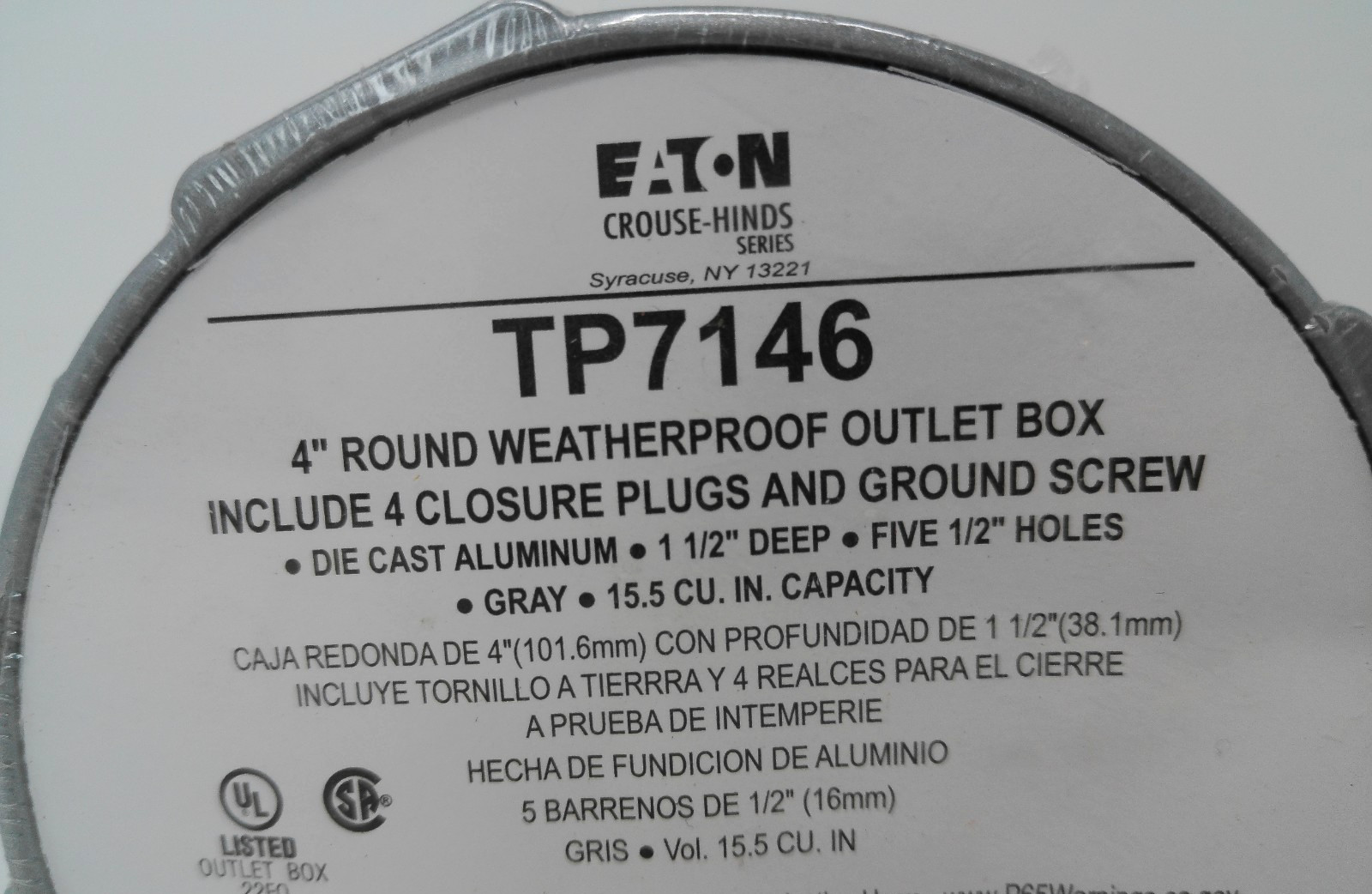 Weatherproof Outlet Box EATON TP7146 4" Round