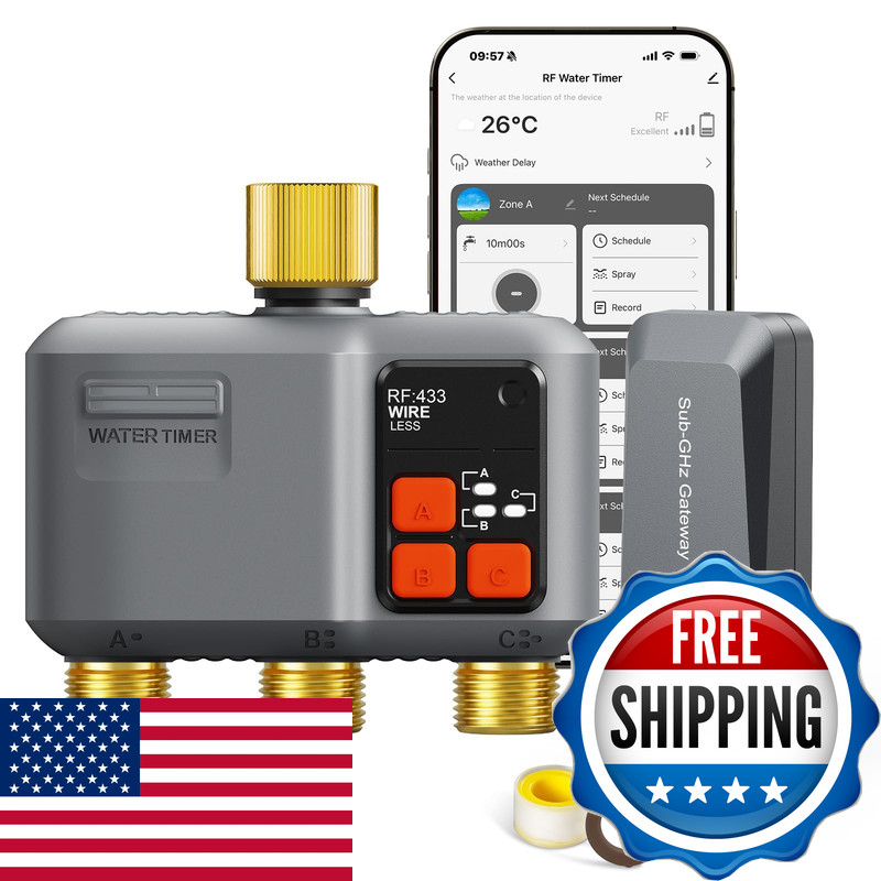 Johgee Wifi Sprinkler Timer 3 Zone 984 Ft Range 3 Outlet Smart Water Timer For