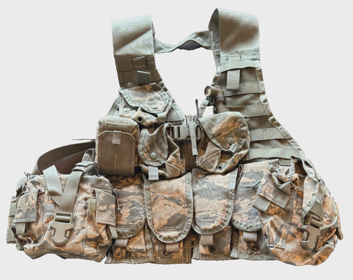 Vtg Mosse Gear MAACS Modular Tactical Vest Camo + MOLLE Pouches Flashlight USA
