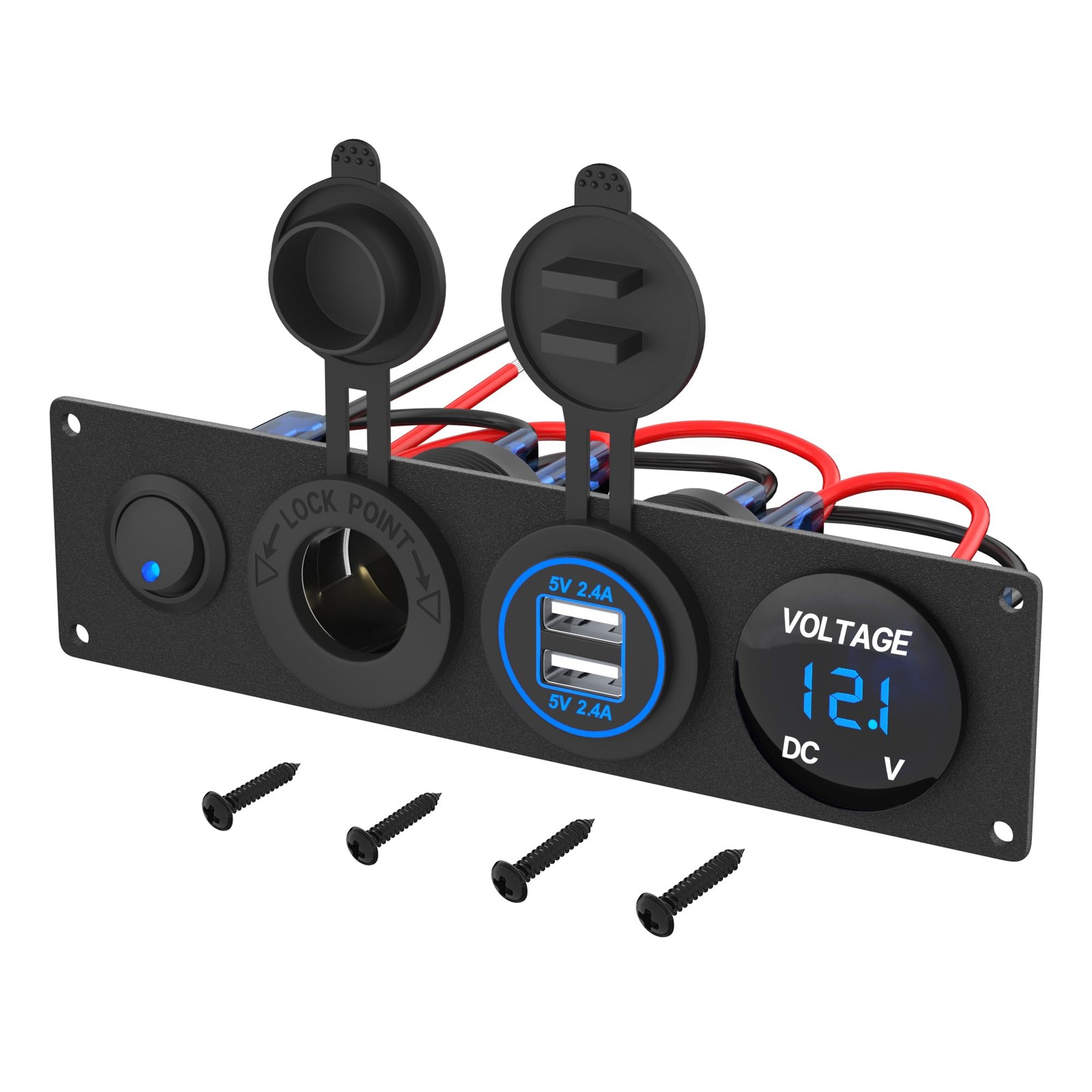 4 in 1 Charger Outlet Socket Panel 12V DC 4.8A Dual USB Power Outlet & 12 Vol...