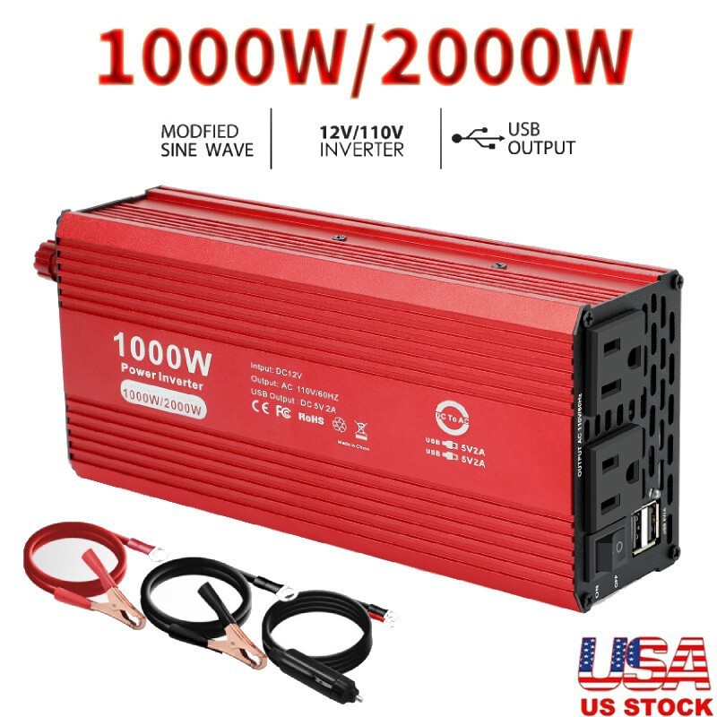 1000W Car Power Inverter DC 12V to AC 110V Converter Adapter Charger Outlet