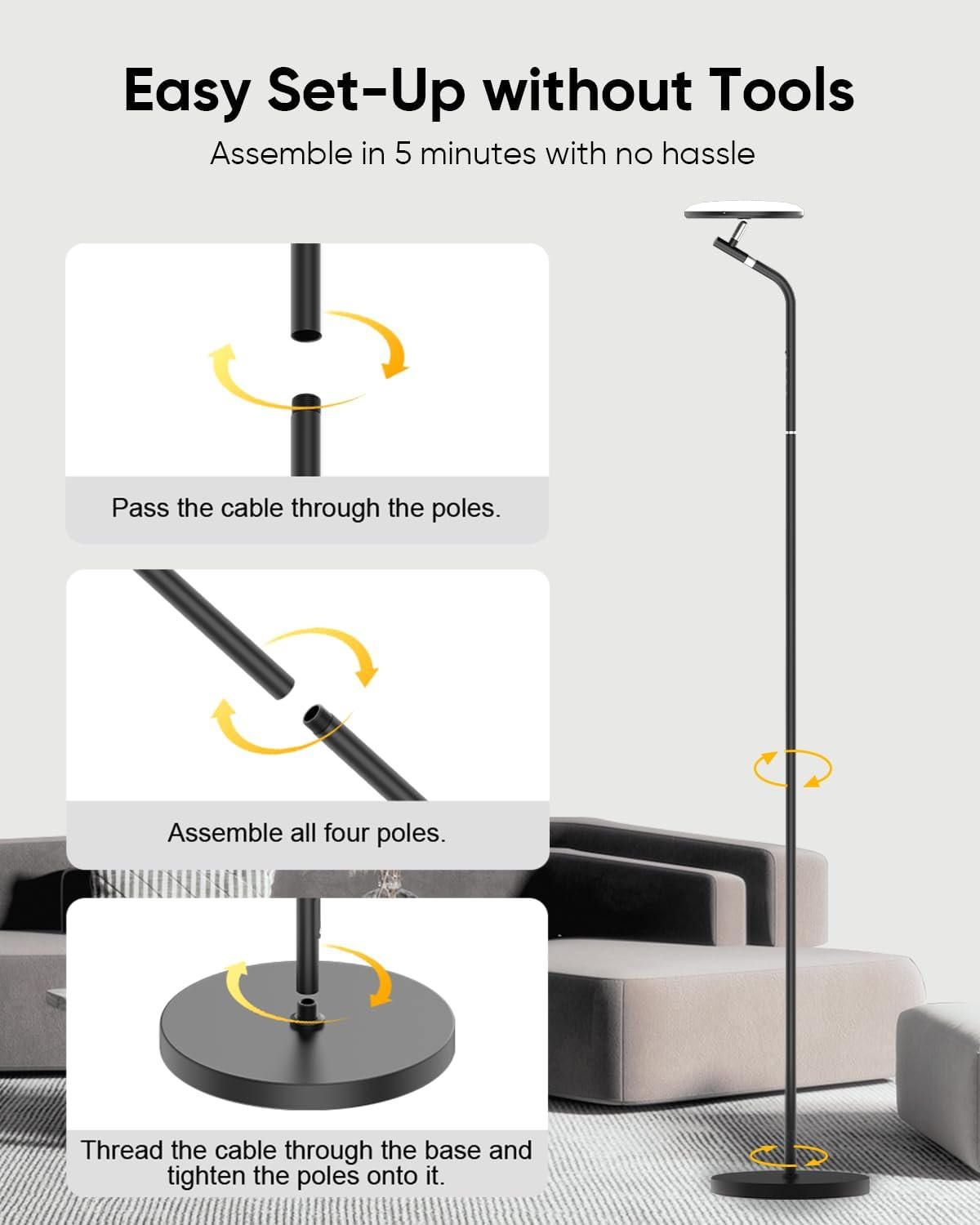 LED Floor Lamp, 36W Super Bright Standing Lamp with Remote &Touch Control, 69" S